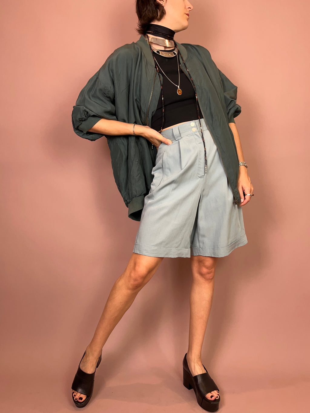 Shorts High Waist Pastell Türkis Gr. 34/36