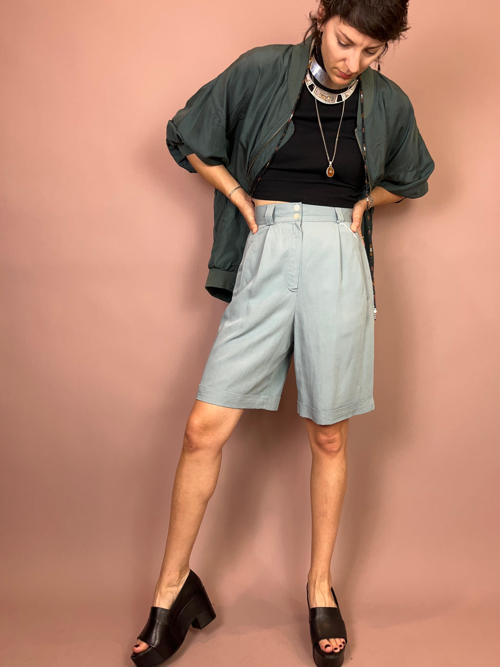 Shorts High Waist Pastell Türkis Gr. 34/36