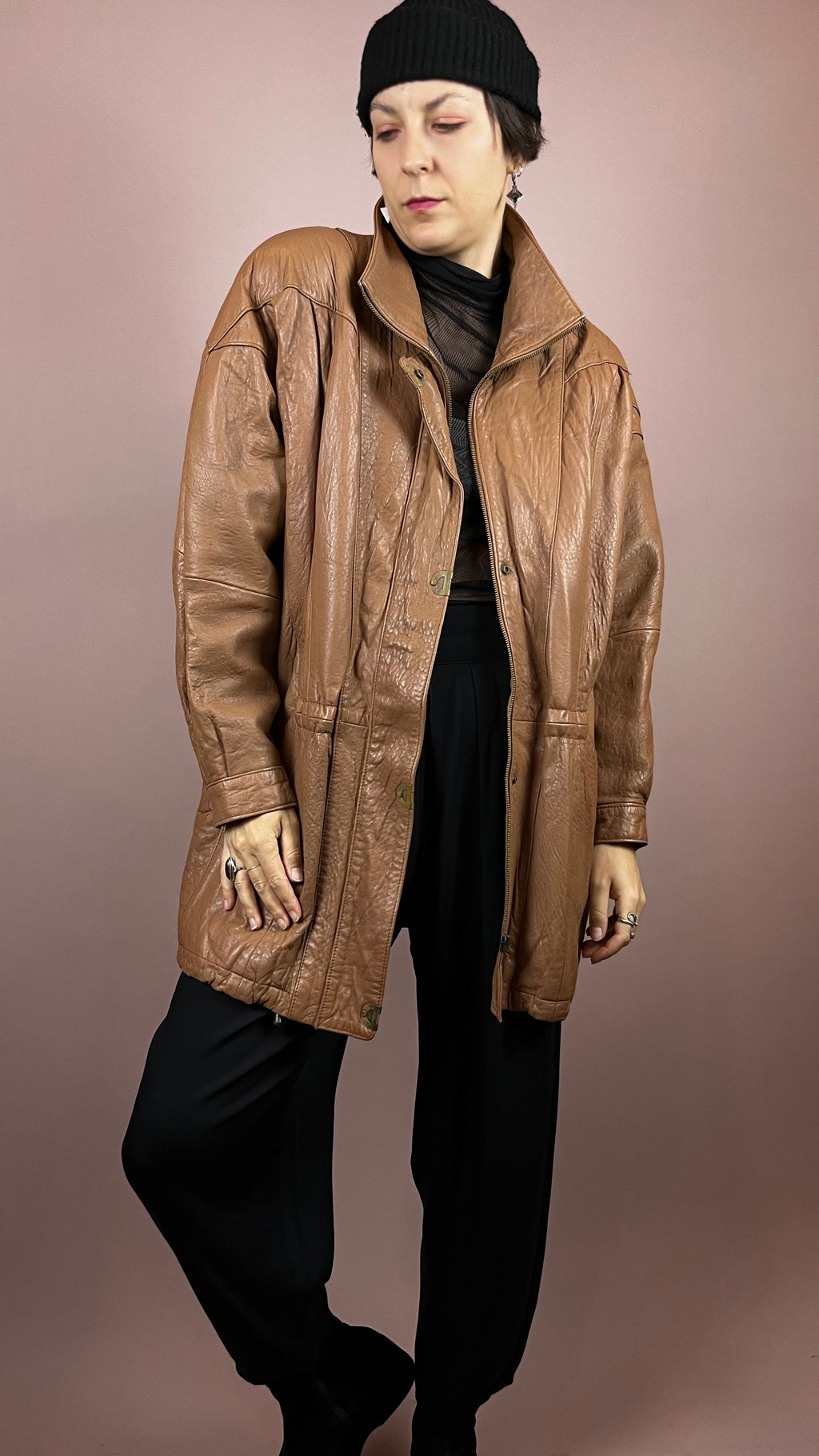 Leatherjacket Brown Nougat High Neck Gr. 38/40