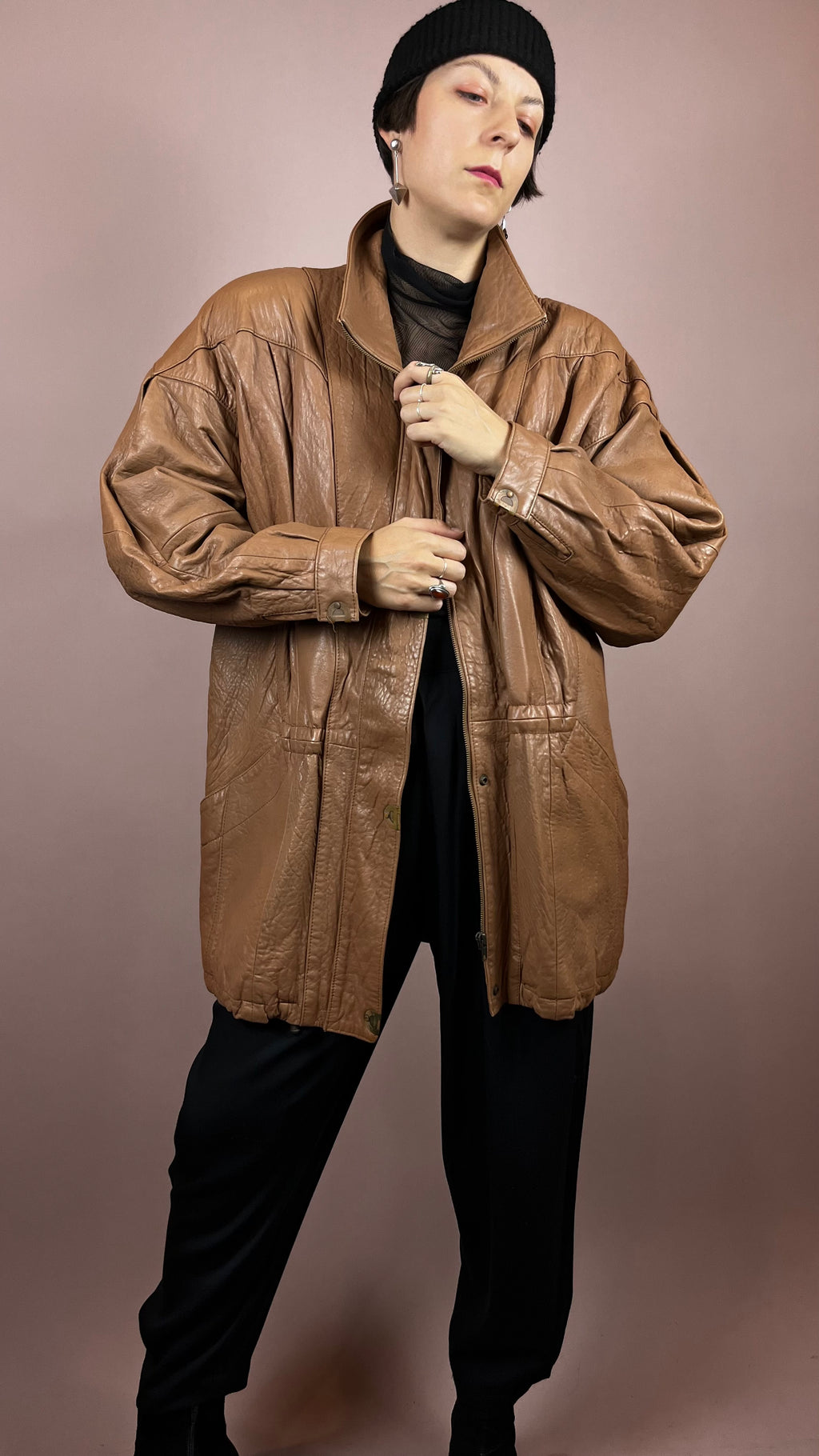 Leatherjacket Brown Nougat High Neck Gr. 38/40