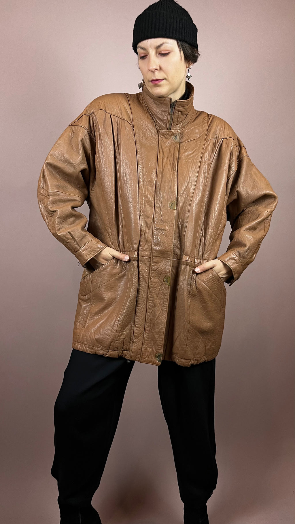 Leatherjacket Brown Nougat High Neck Gr. 38/40