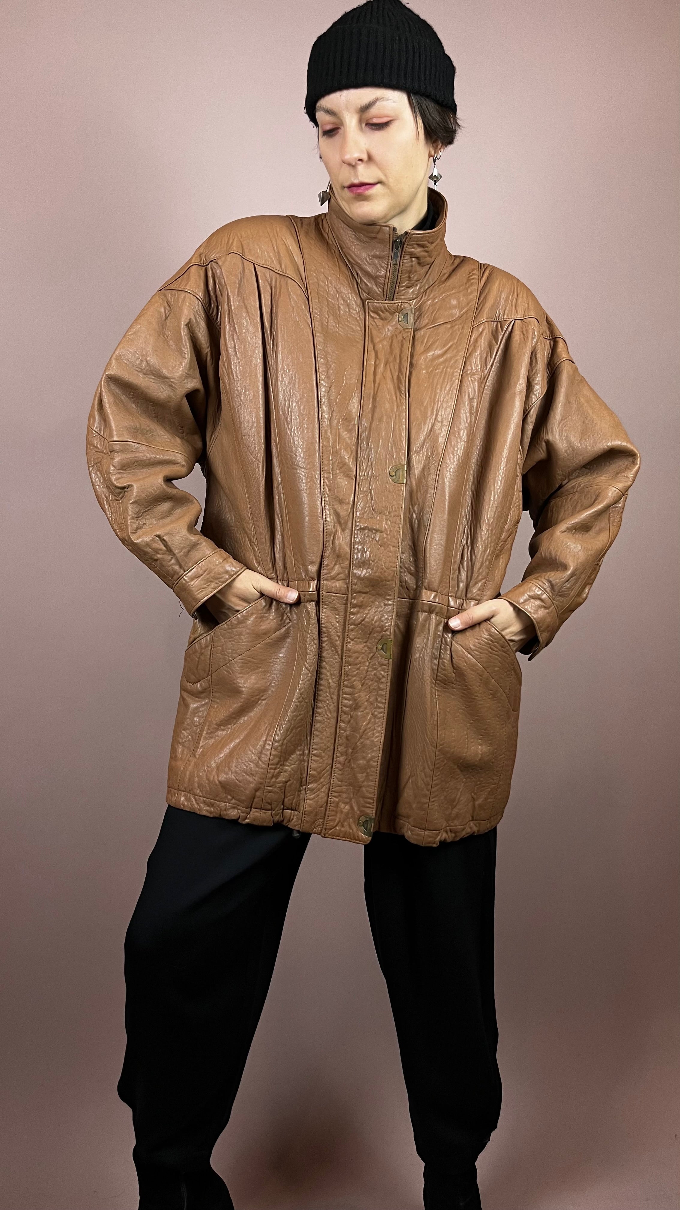 Leatherjacket Brown Nougat High Neck Gr. 38/40