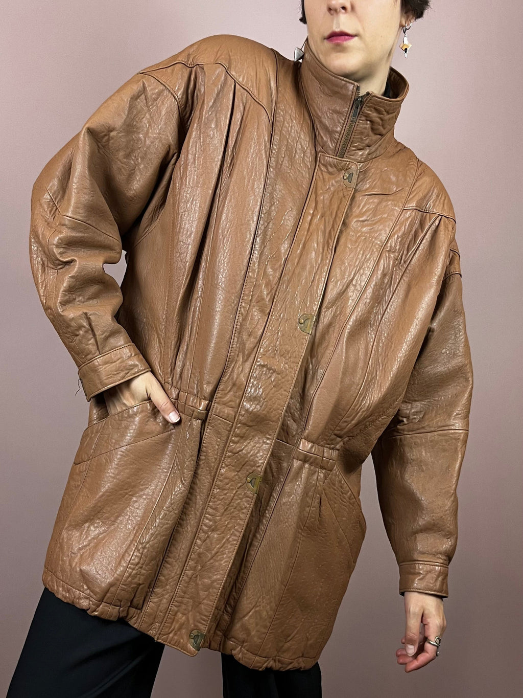 Leatherjacket Brown Nougat High Neck Gr. 38/40