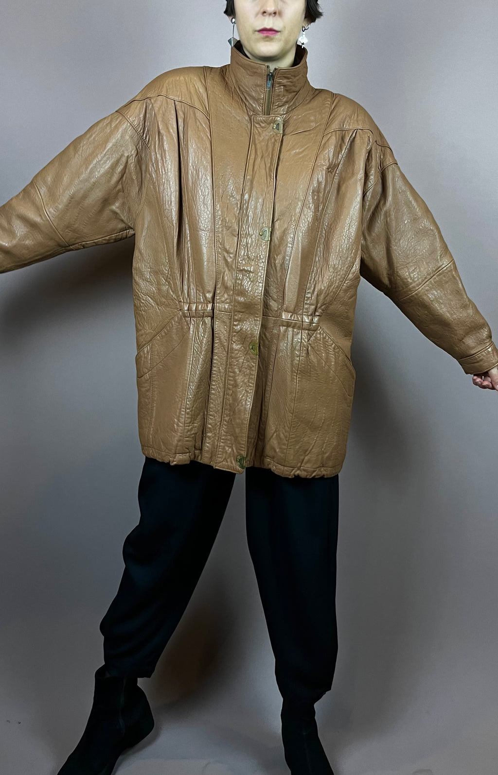 Leatherjacket Brown Nougat High Neck Gr. 38/40