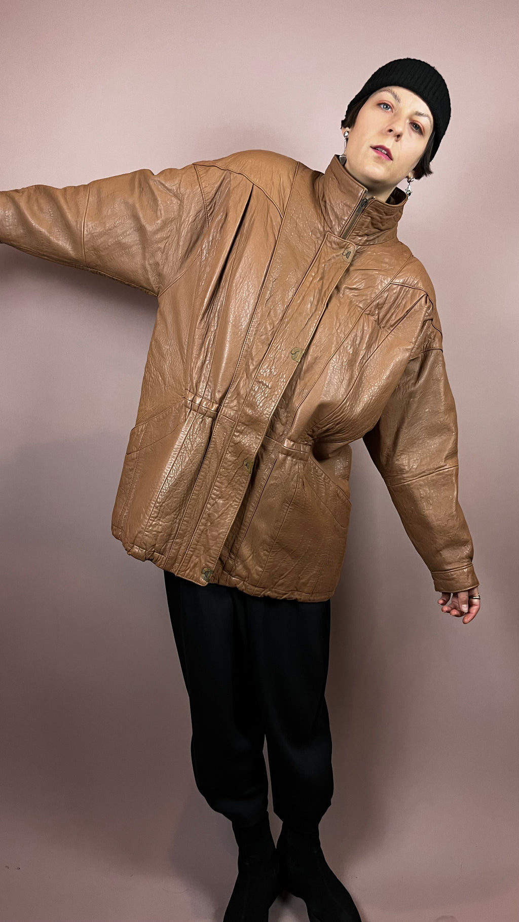 Leatherjacket Brown Nougat High Neck Gr. 38/40