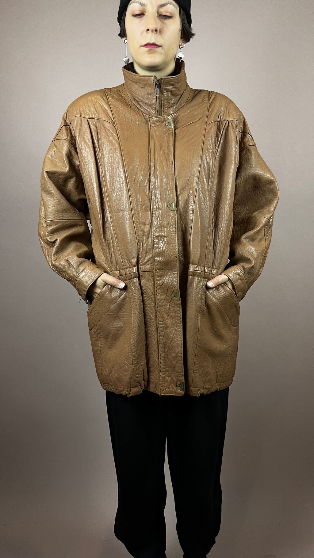 Leatherjacket Brown Nougat High Neck Gr. 38/40