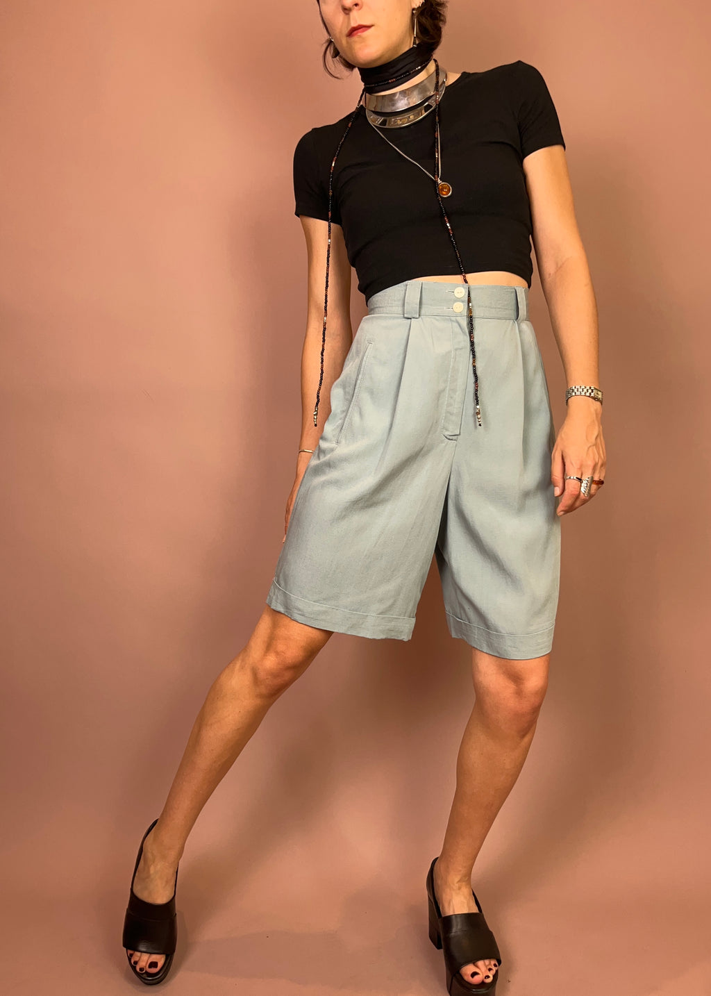 Shorts High Waist Pastell Türkis Gr. 34/36