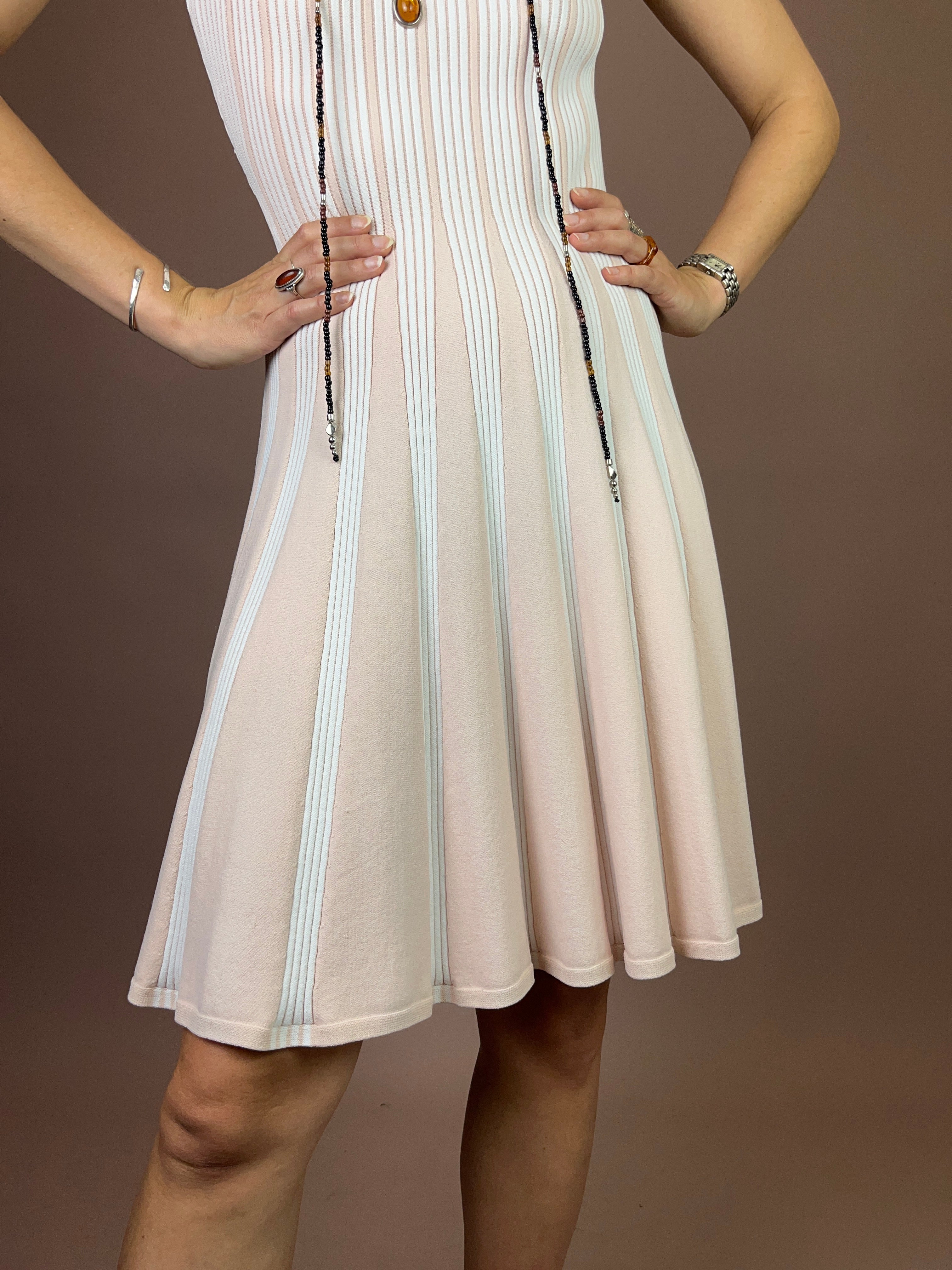 Kleid Strick Rosé Weiß Gr. 36-40