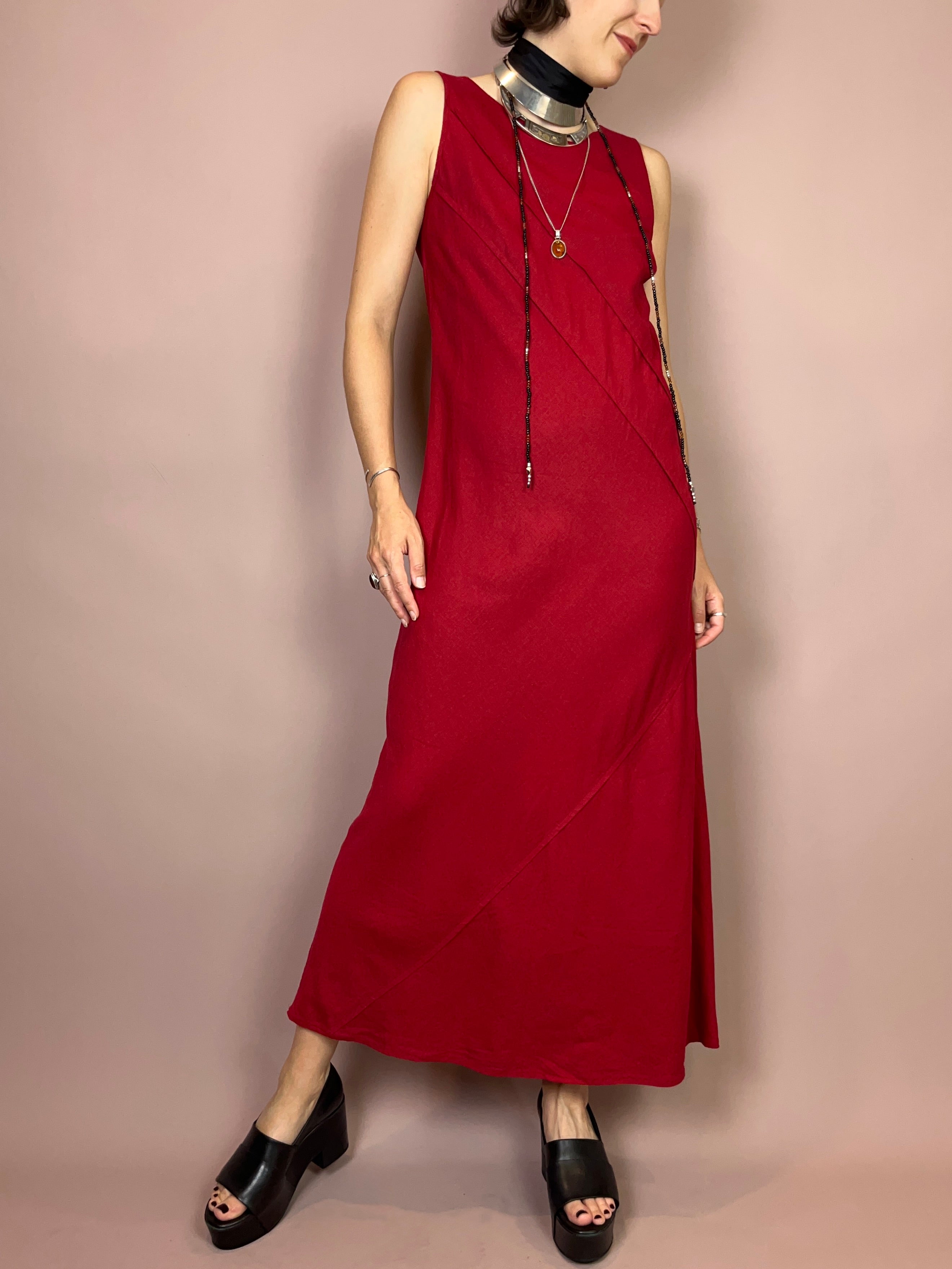 Langes Leinenkleid Bordeaux Gr. 38