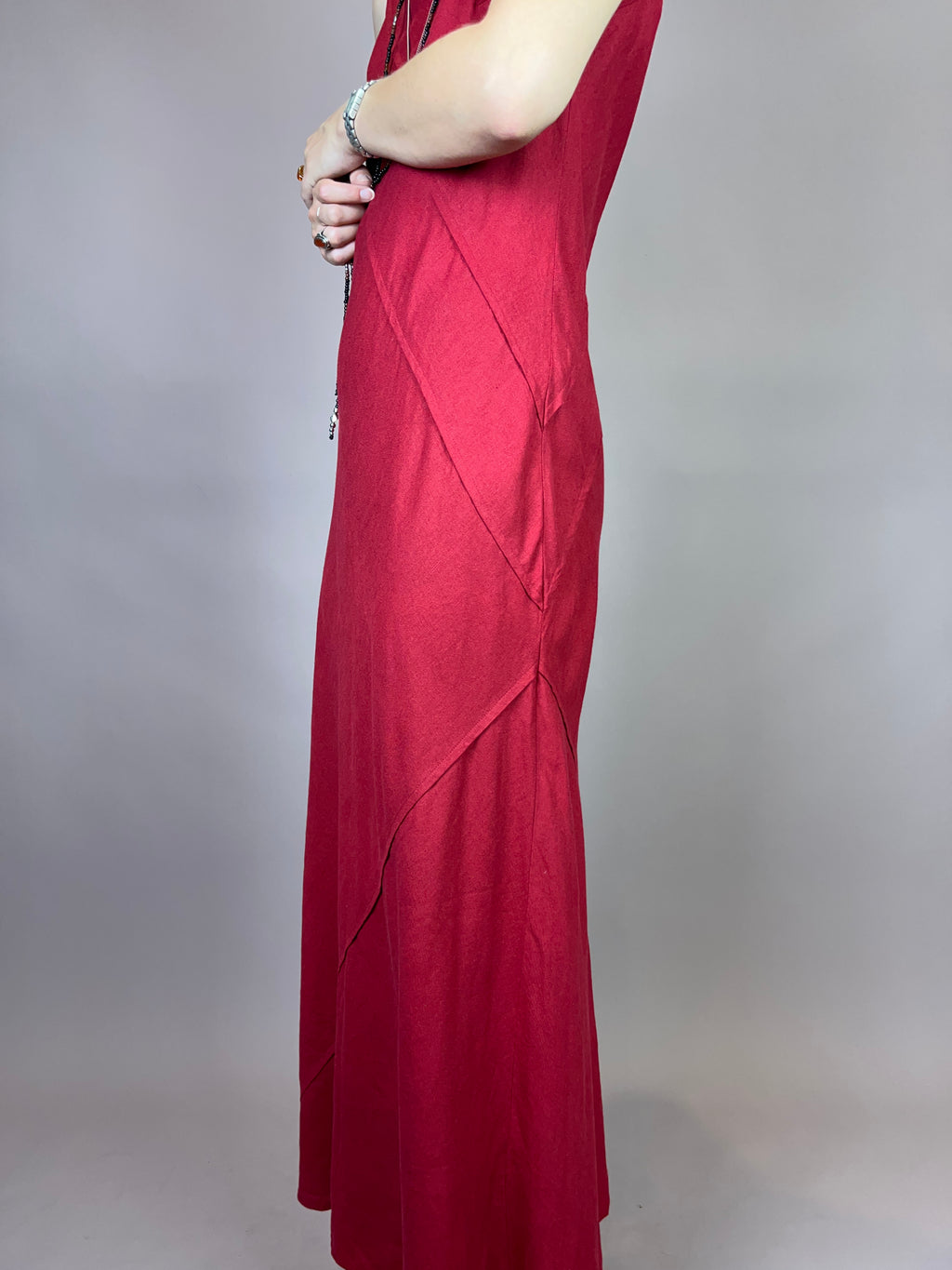 Langes Leinenkleid Bordeaux Gr. 38