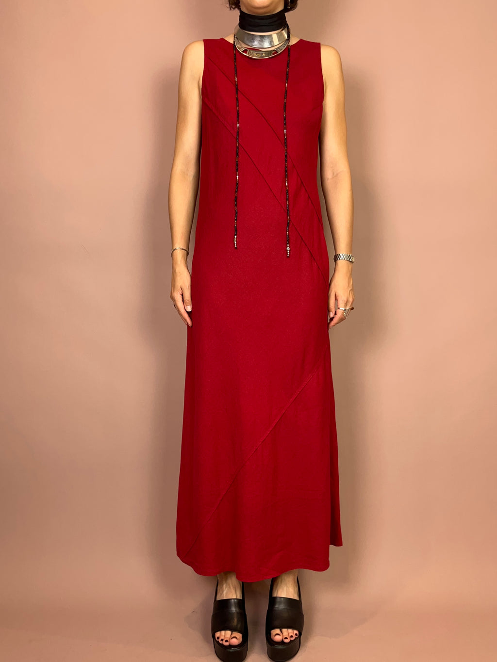Langes Leinenkleid Bordeaux Gr. 38