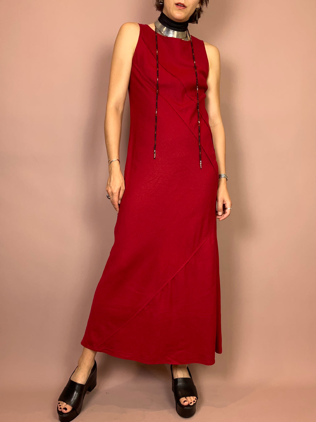 Langes Leinenkleid Bordeaux Gr. 38