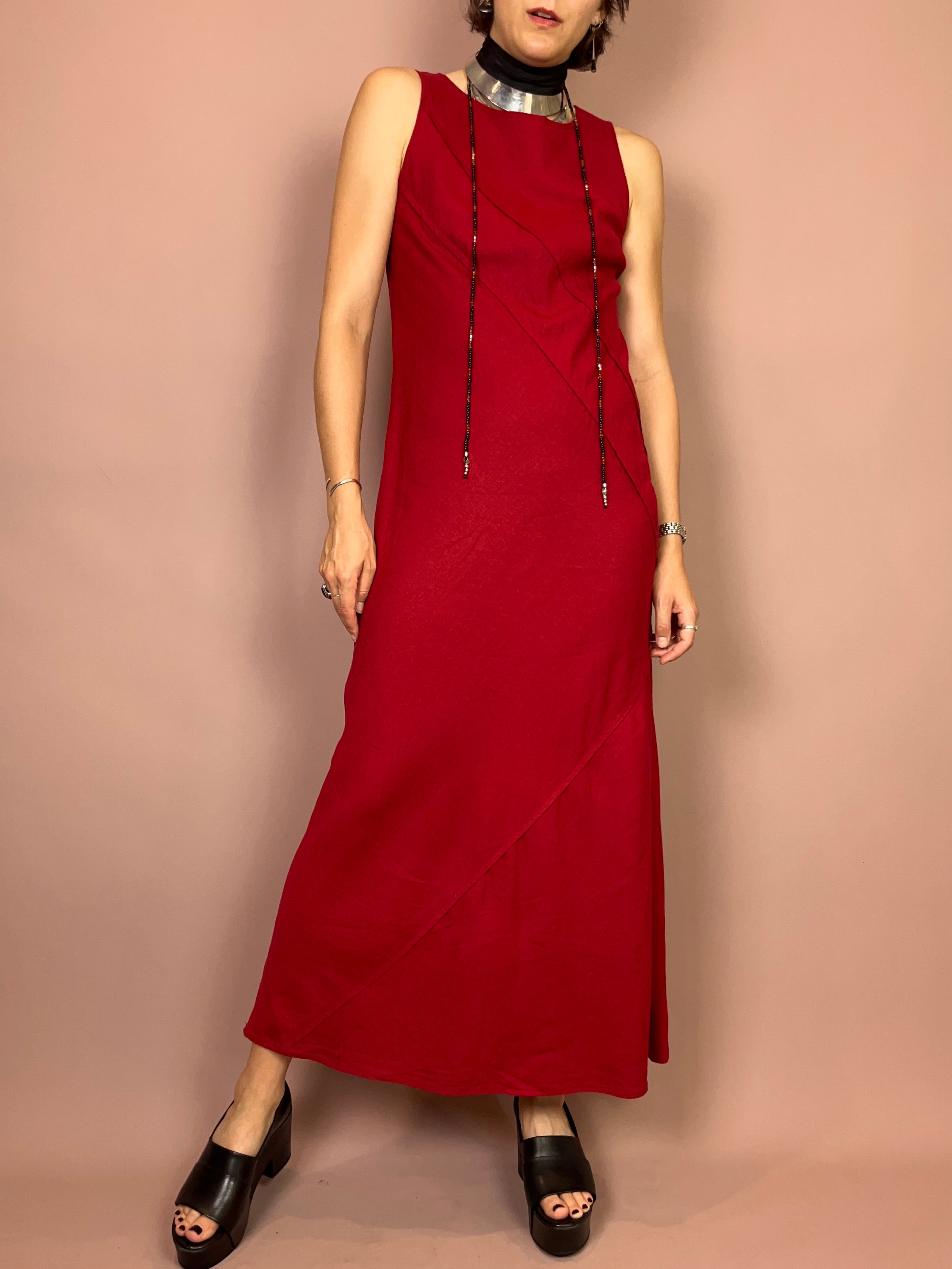 Langes Leinenkleid Bordeaux Gr. 38