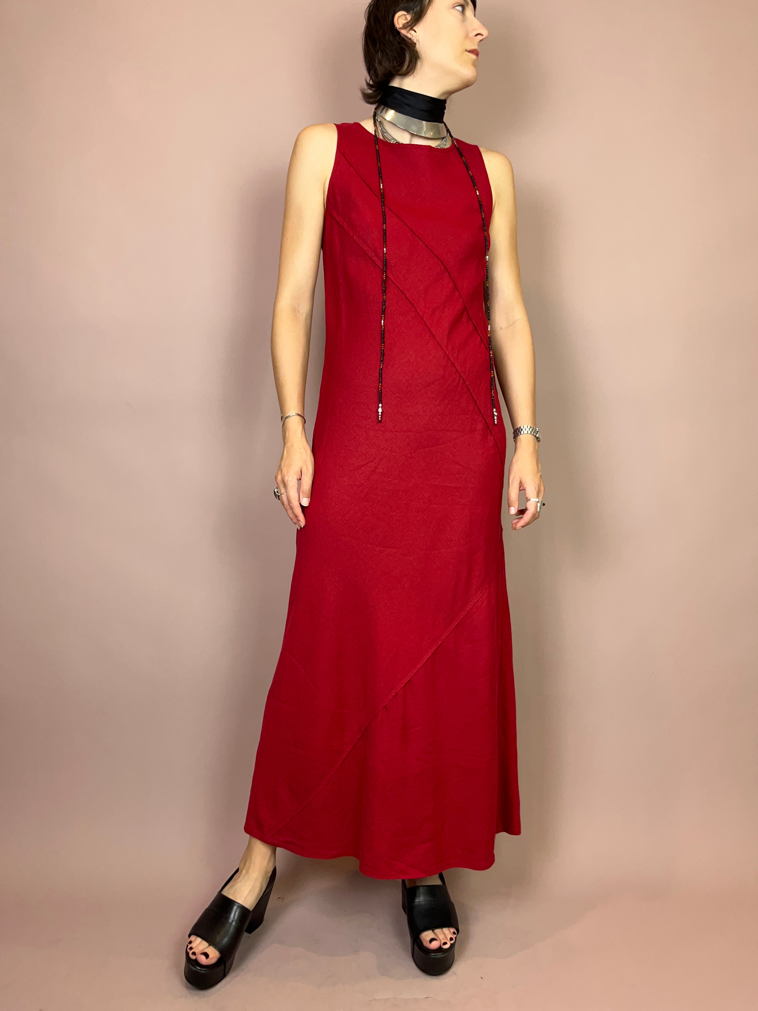 Langes Leinenkleid Bordeaux Gr. 38