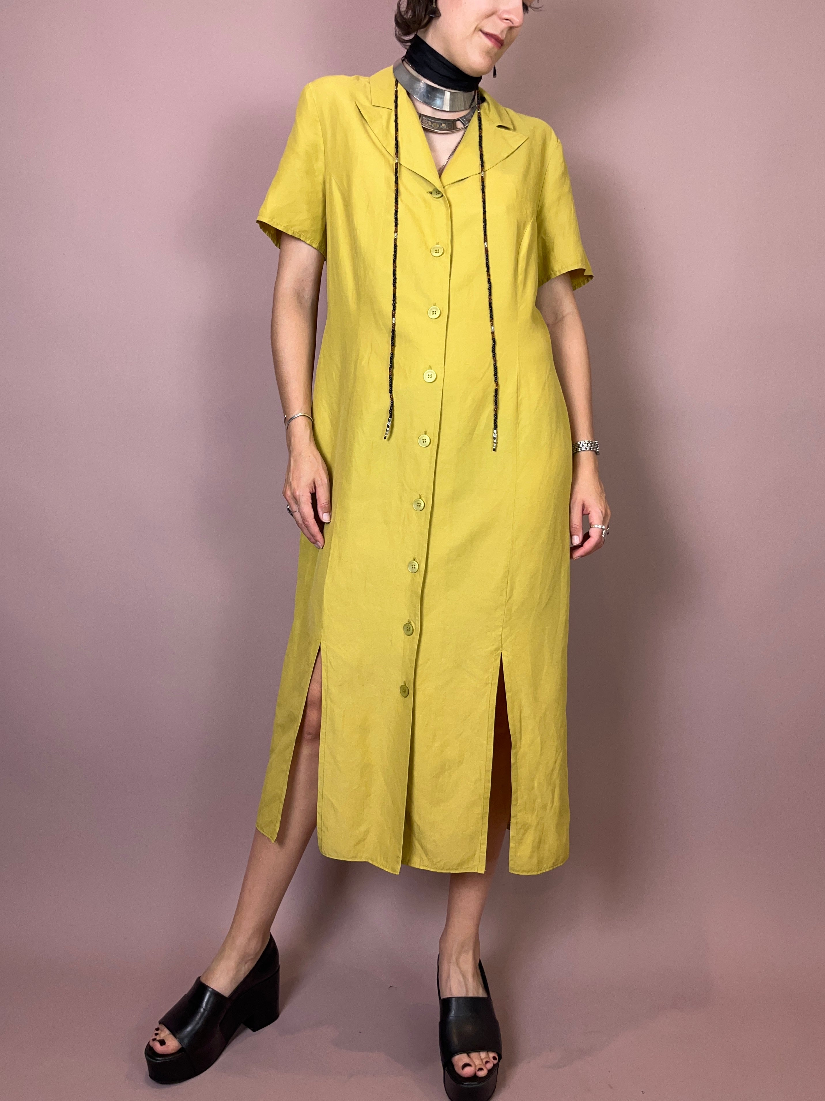 Leinenkleid mit Rückendetail Gelb Gr. 42-44