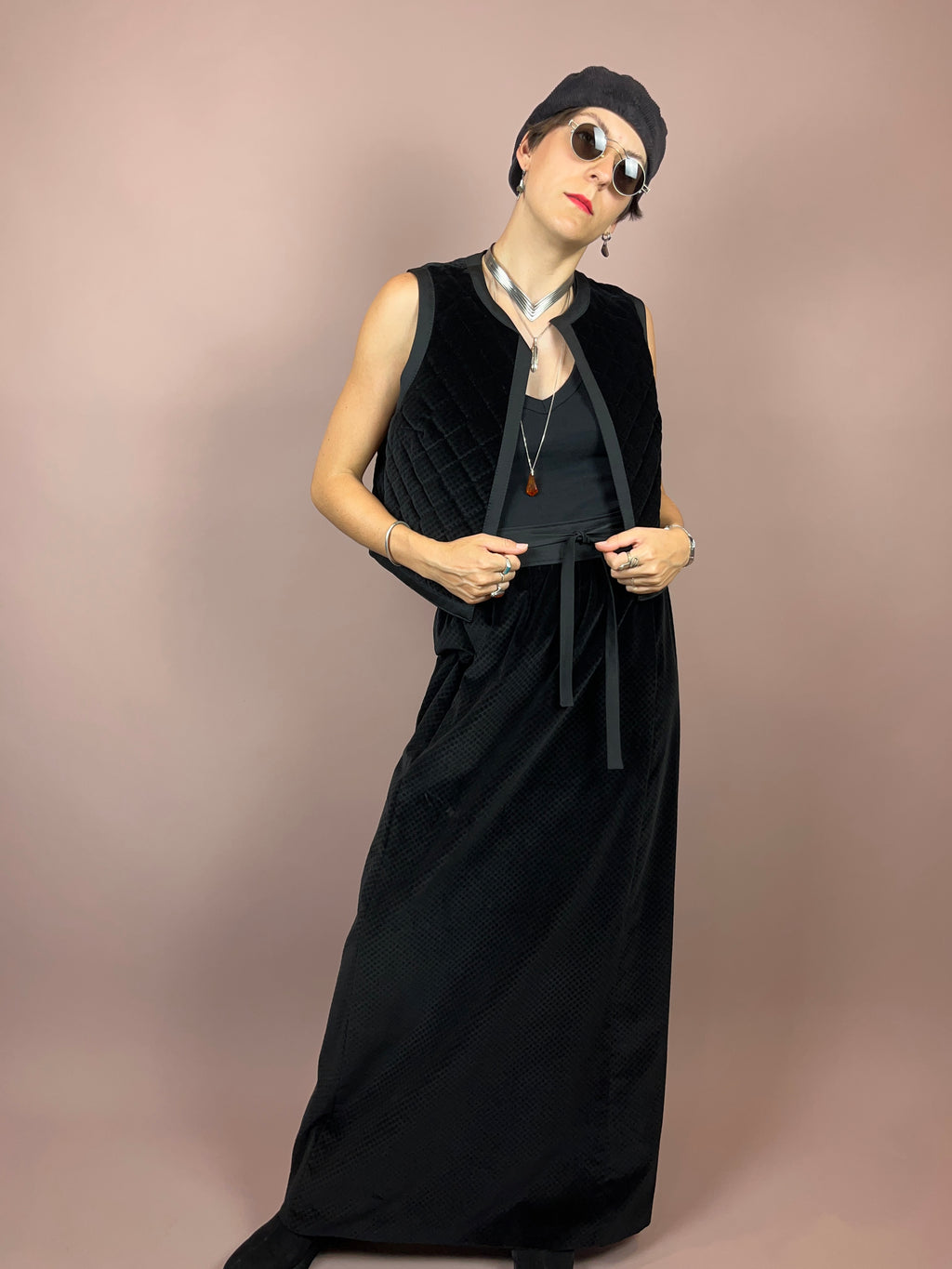 Set Velvet Black Vest Skirt Gr. 38