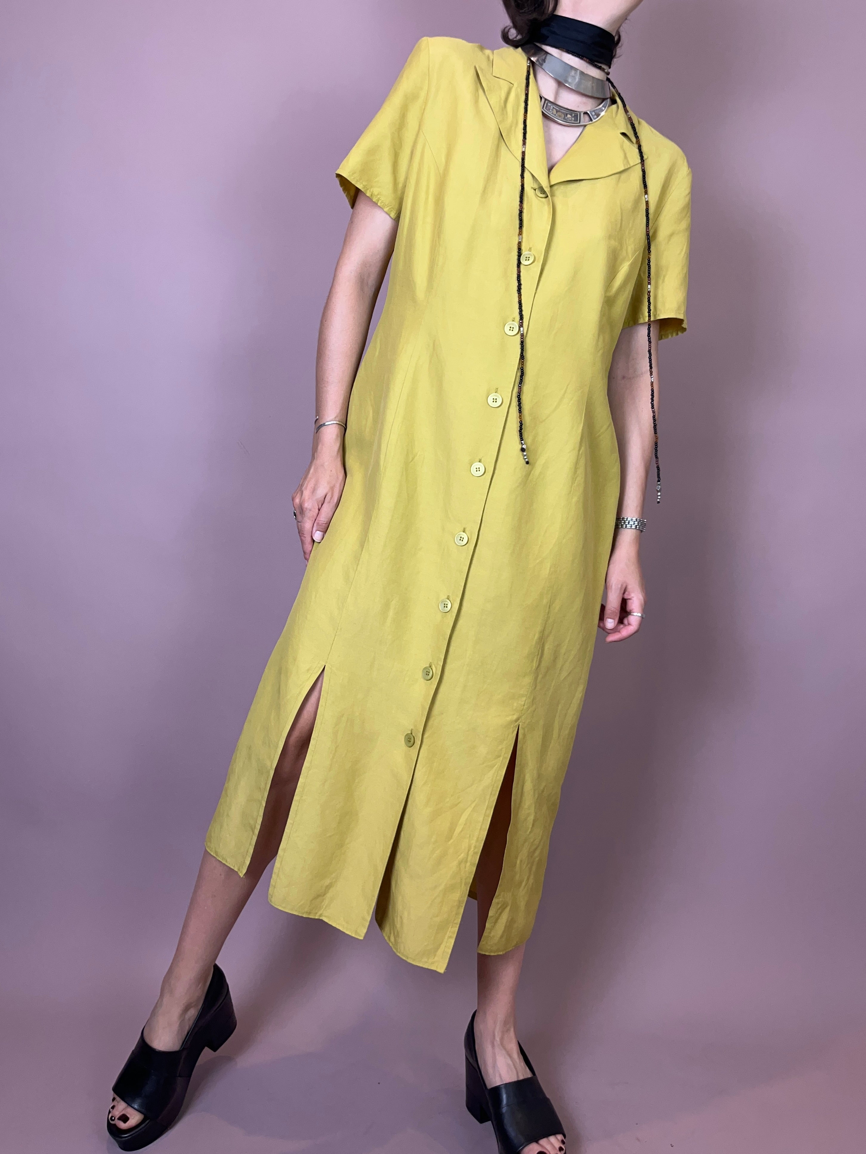 Leinenkleid mit Rückendetail Gelb Gr. 42-44