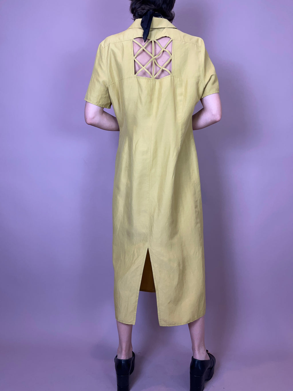 Leinenkleid mit Rückendetail Gelb Gr. 42-44
