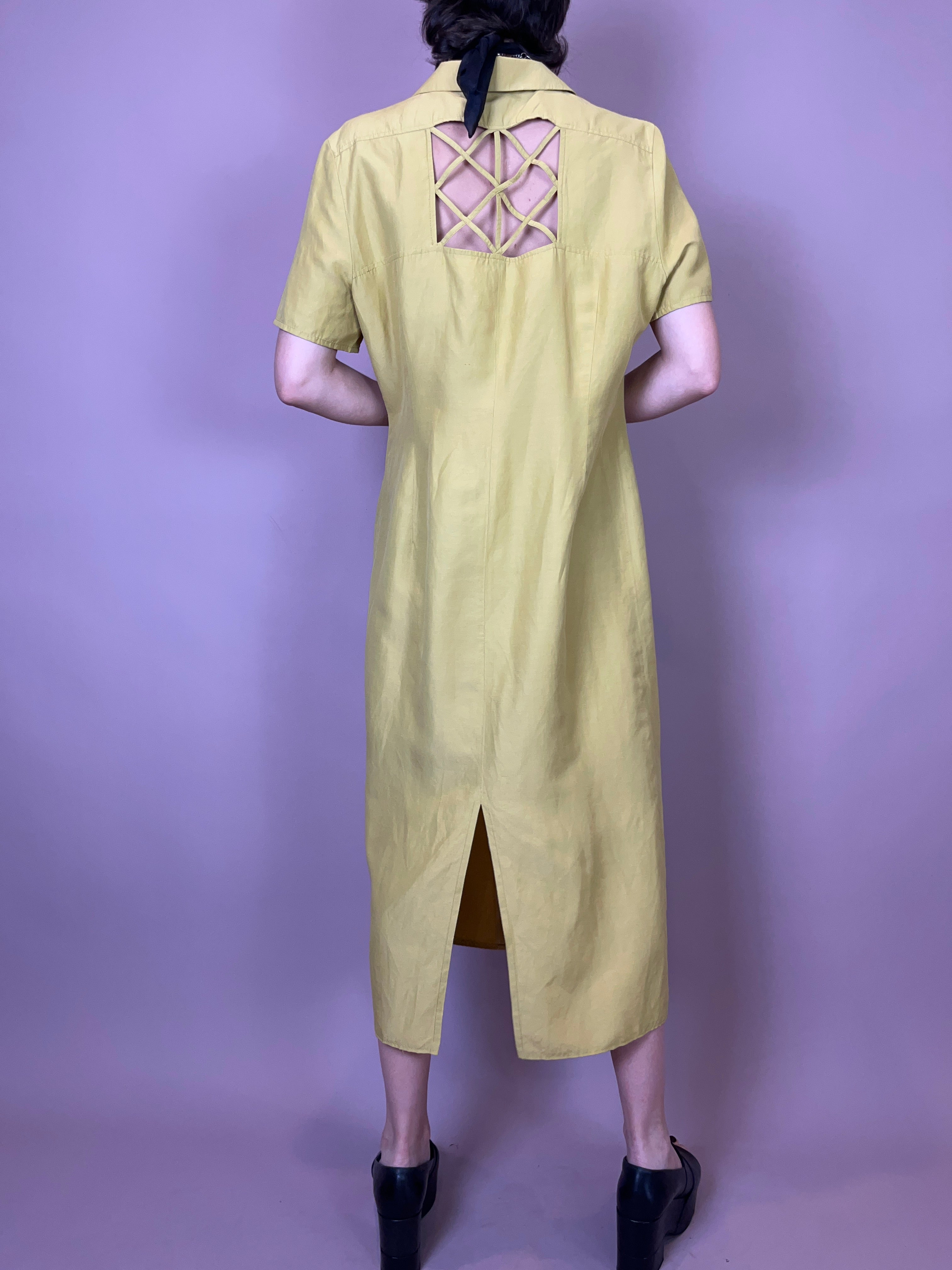 Leinenkleid mit Rückendetail Gelb Gr. 42-44