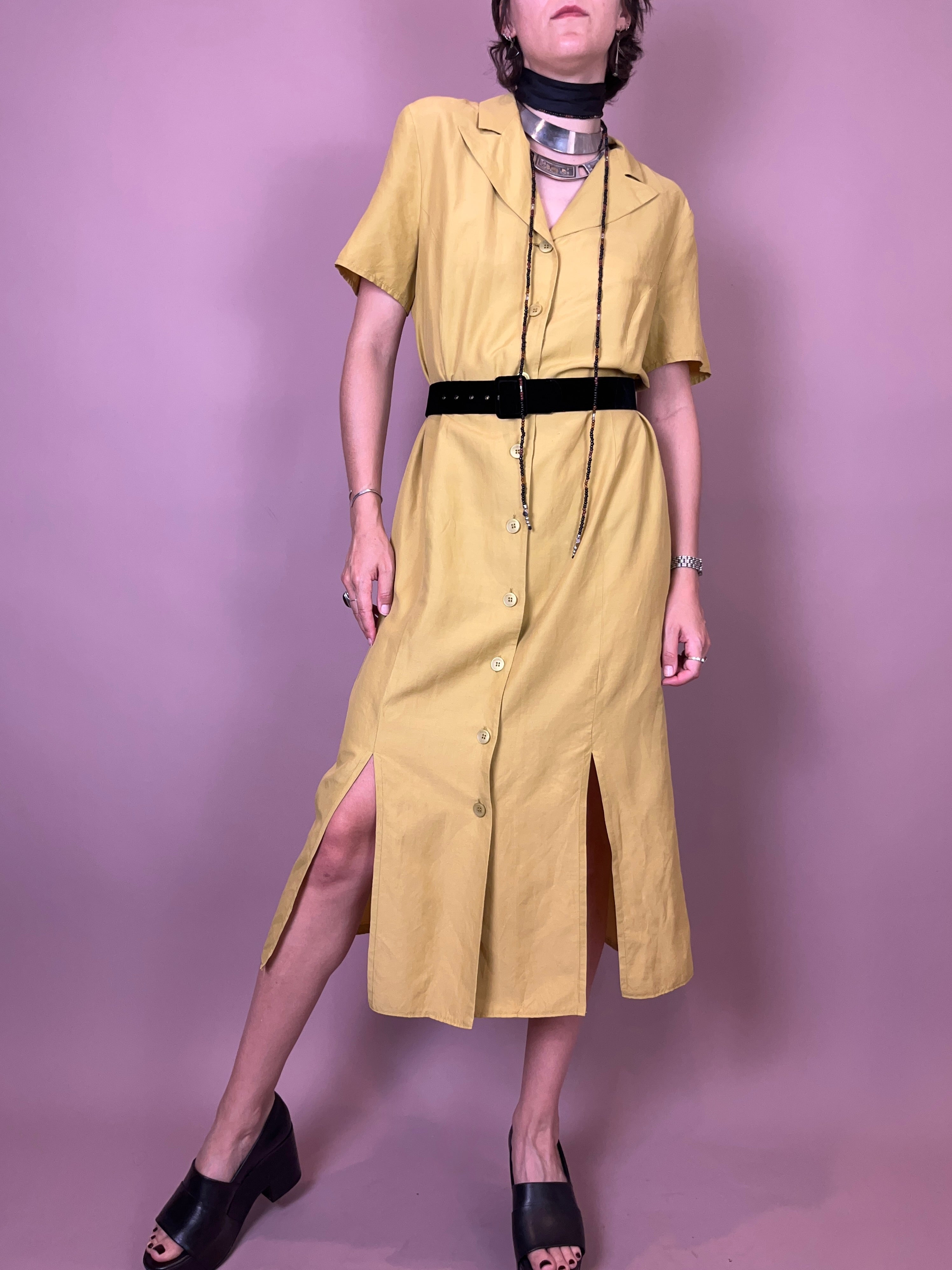 Leinenkleid mit Rückendetail Gelb Gr. 42-44