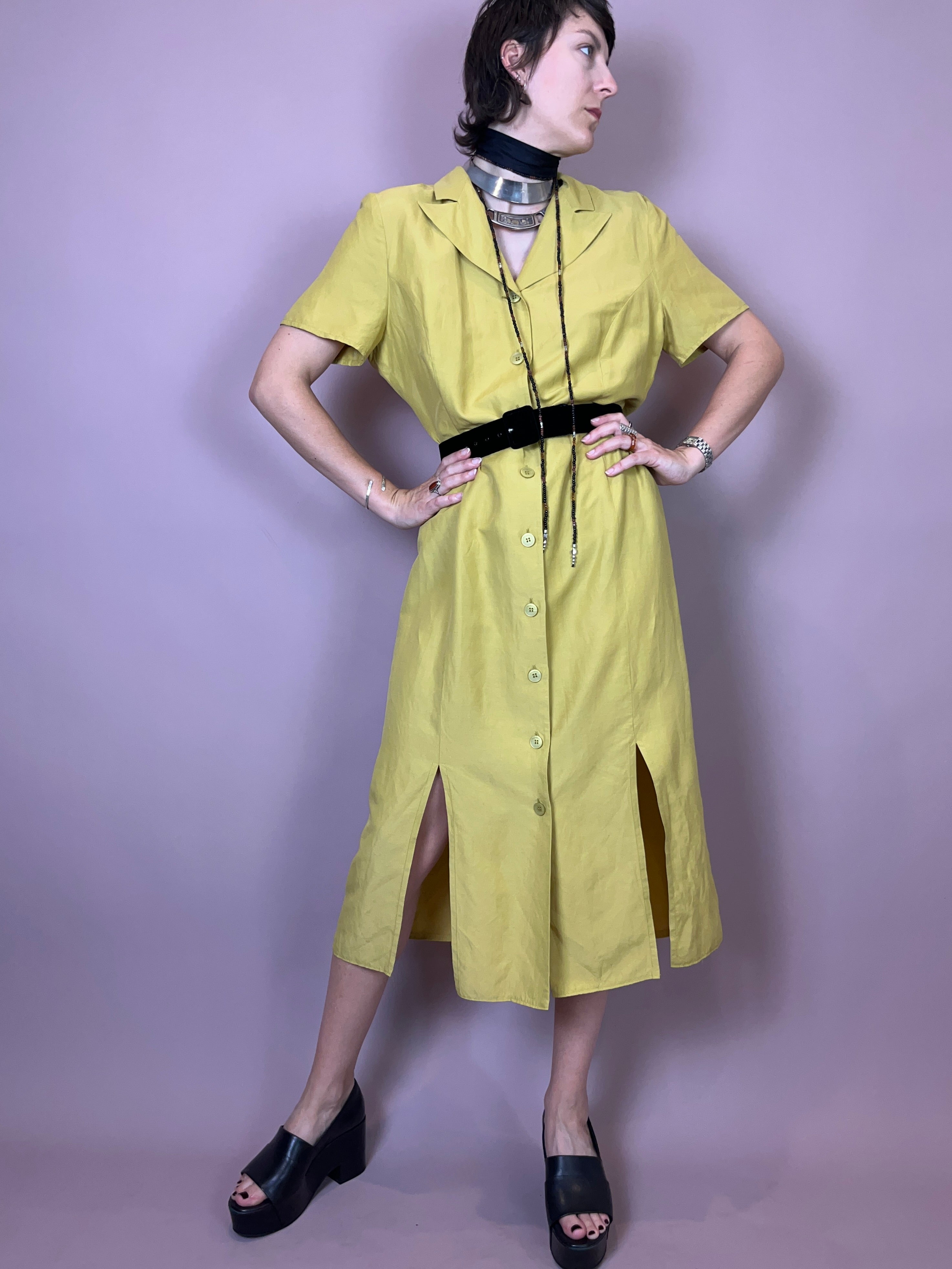 Leinenkleid mit Rückendetail Gelb Gr. 42-44