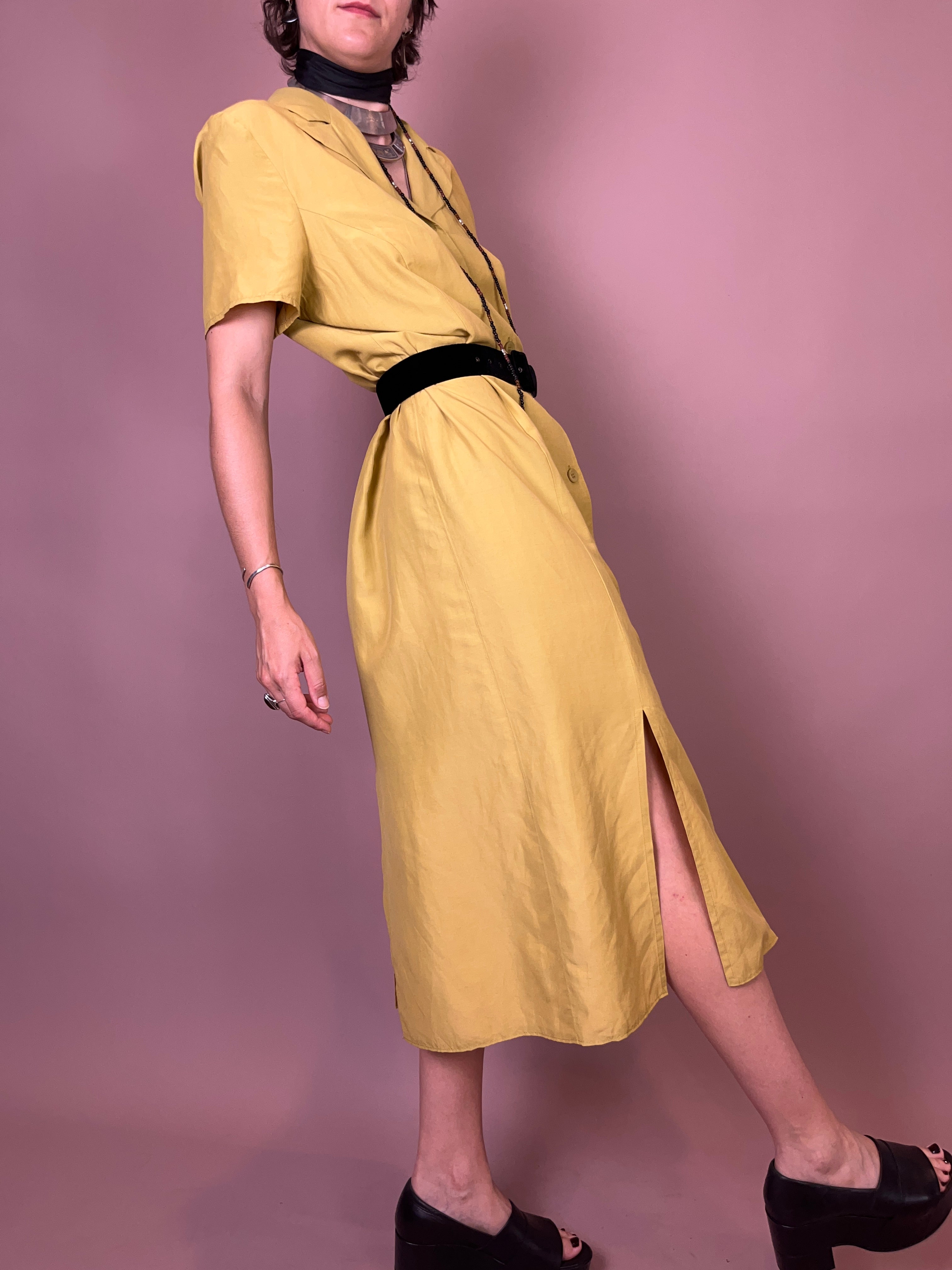 Leinenkleid mit Rückendetail Gelb Gr. 42-44