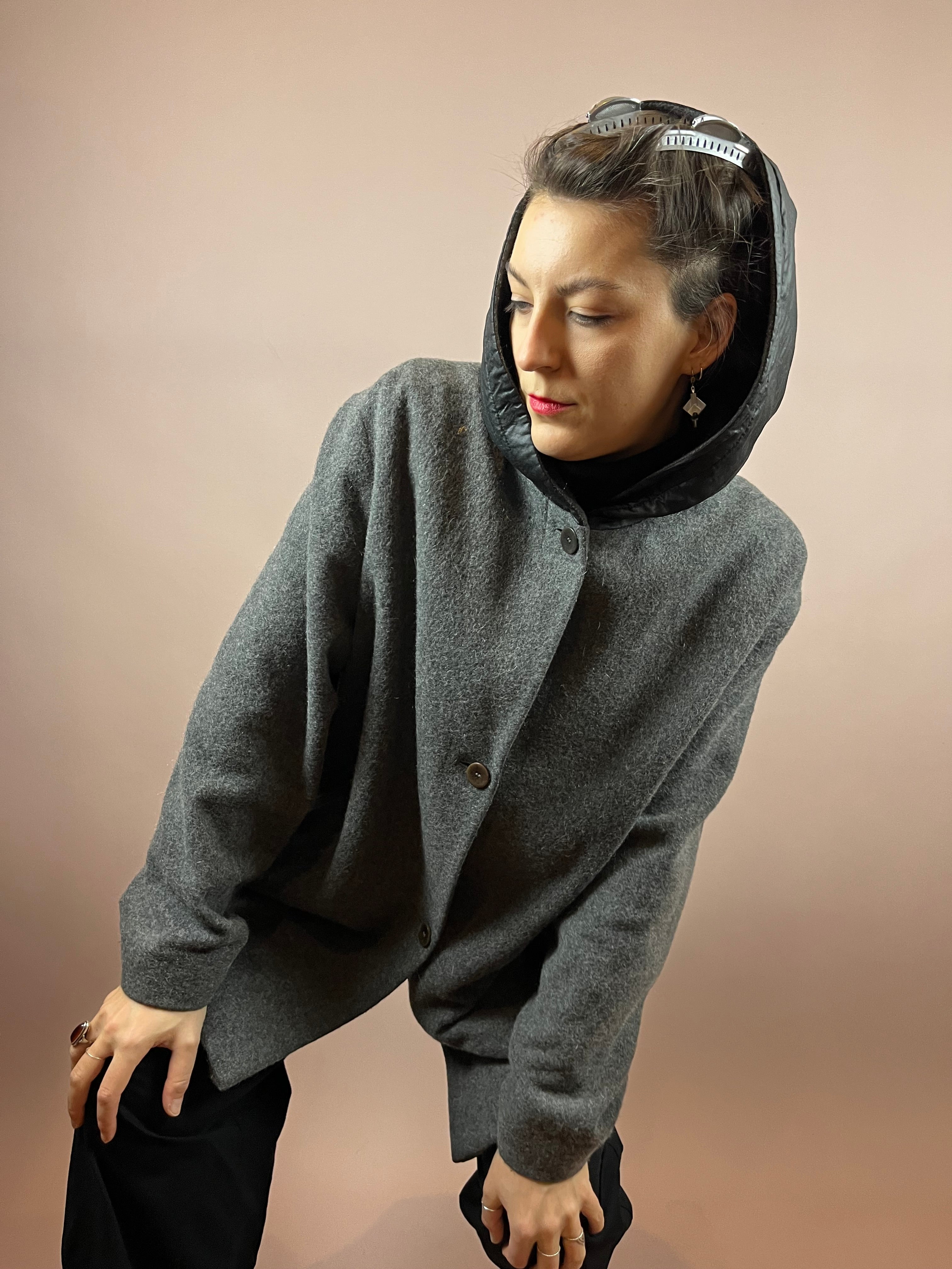 Coat Short Grey Black Hood Gr. 44