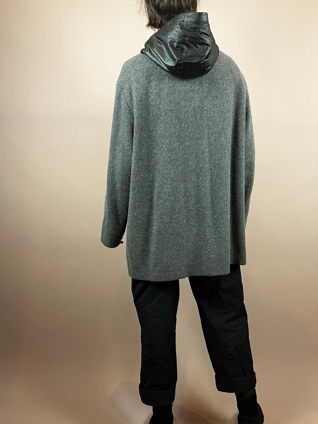 Coat Short Grey Black Hood Gr. 44