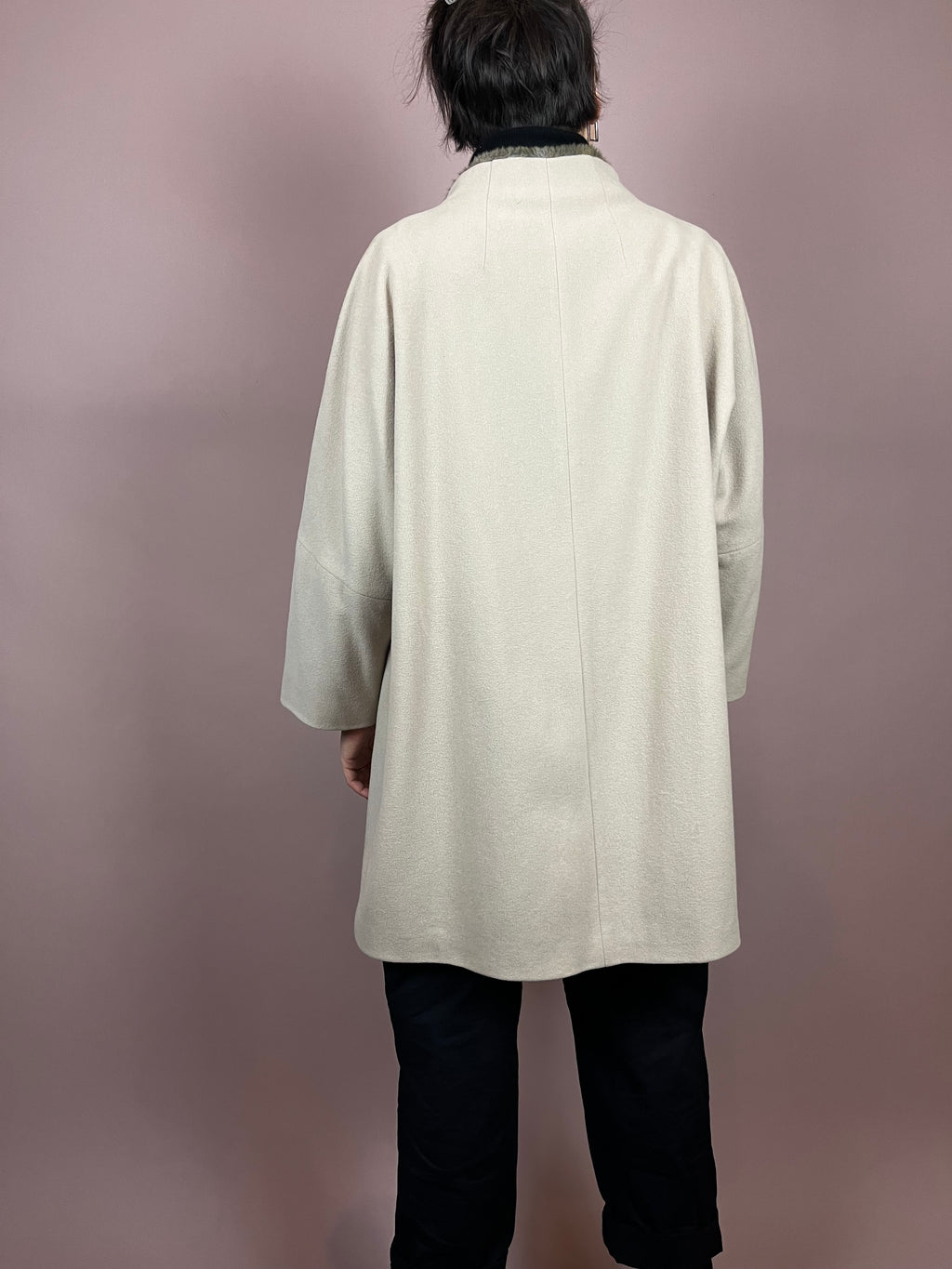 Coat Wool Cashmere Creme Fake Fur Gr. 42