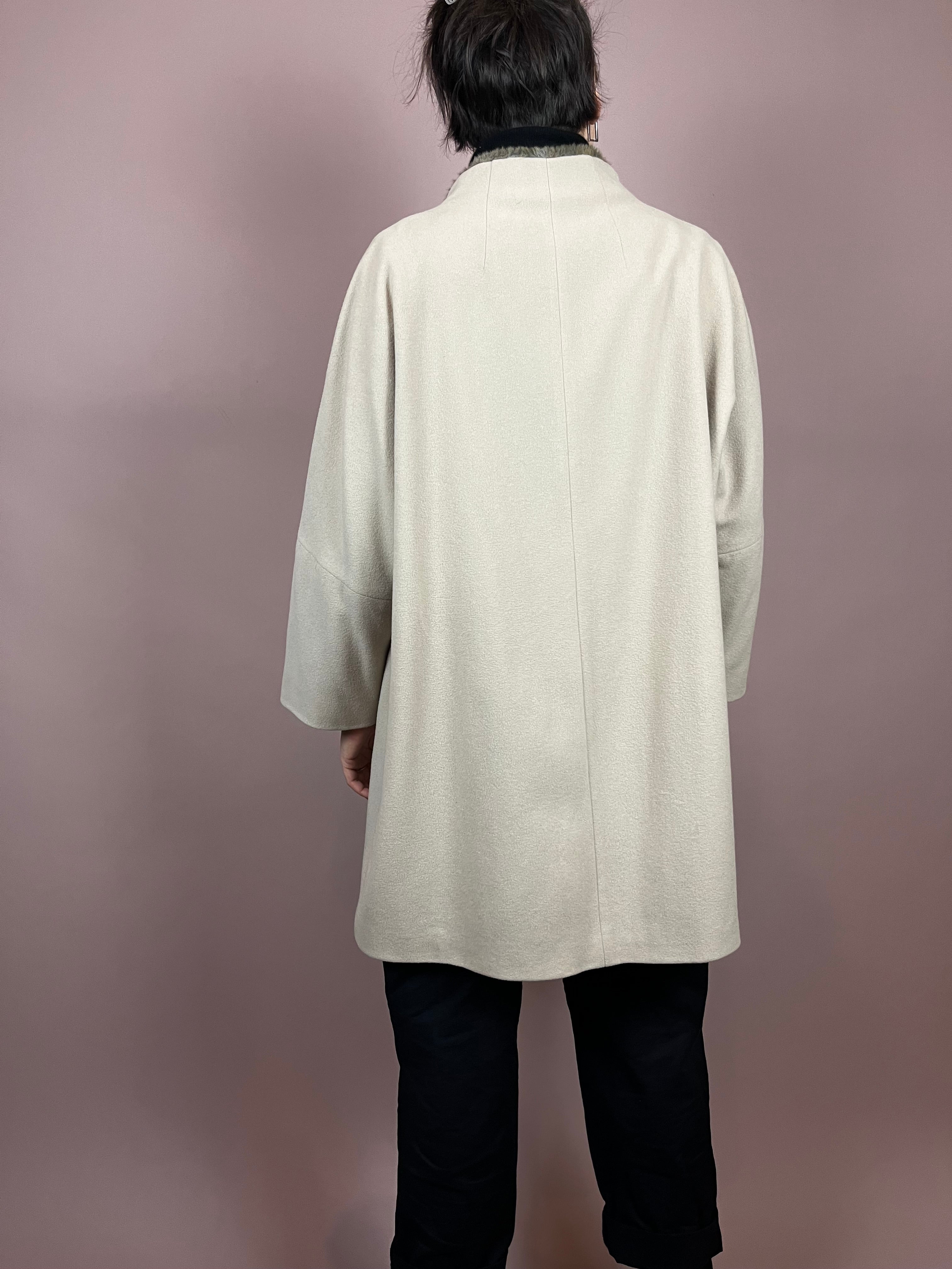 Coat Wool Cashmere Creme Fake Fur Gr. 42