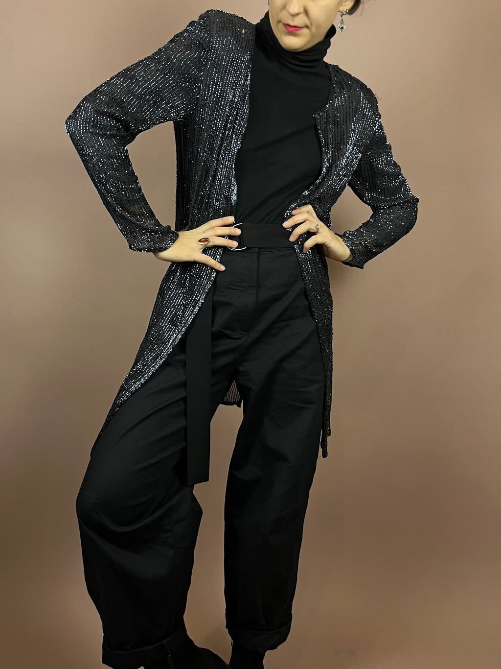 Cardigan Silk Grey Pearls Gr. 38