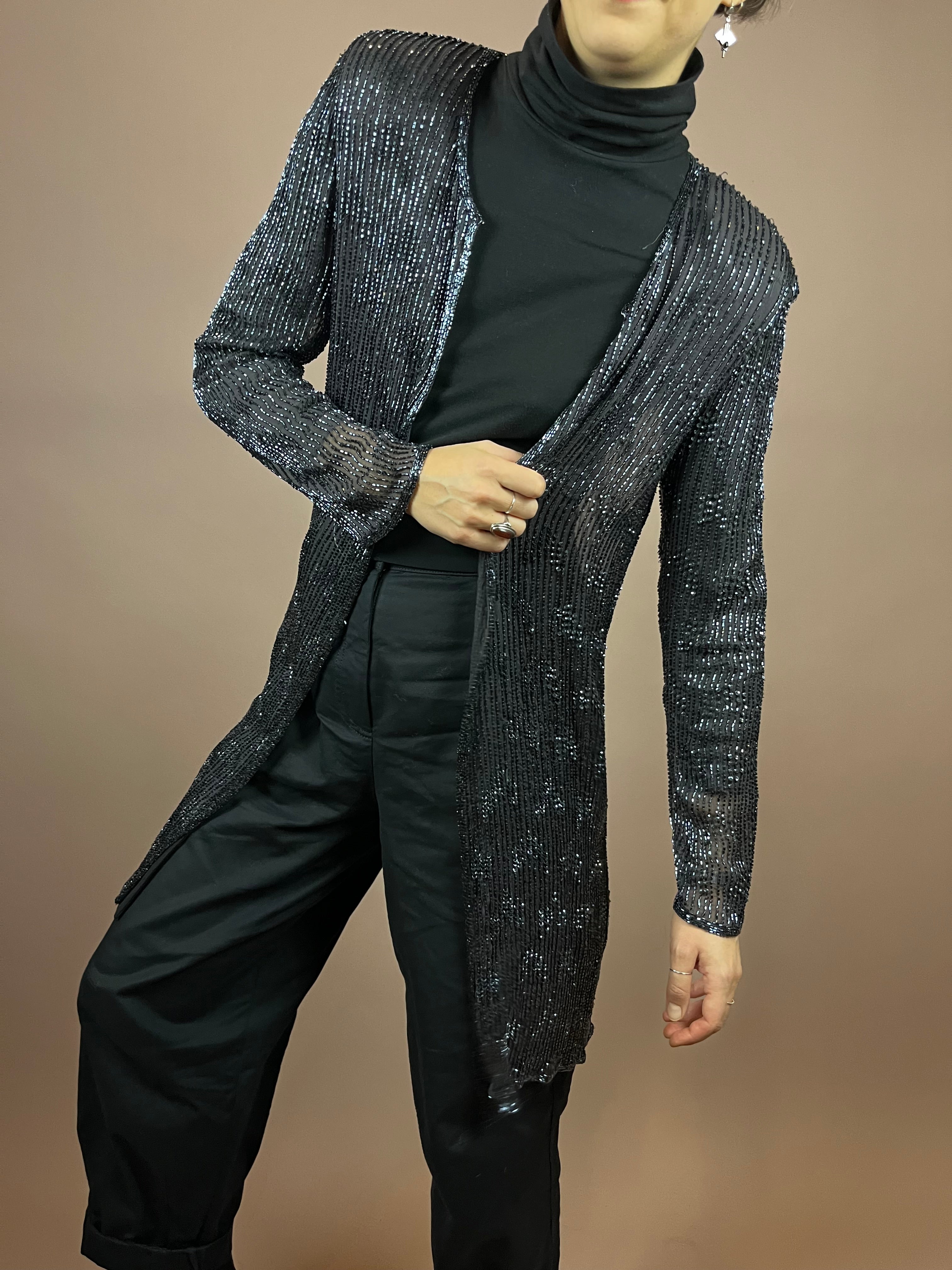 Cardigan Silk Grey Pearls Gr. 38