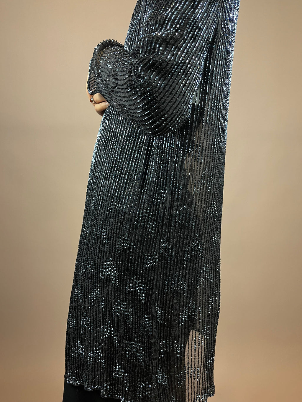 Cardigan Silk Grey Pearls Gr. 38