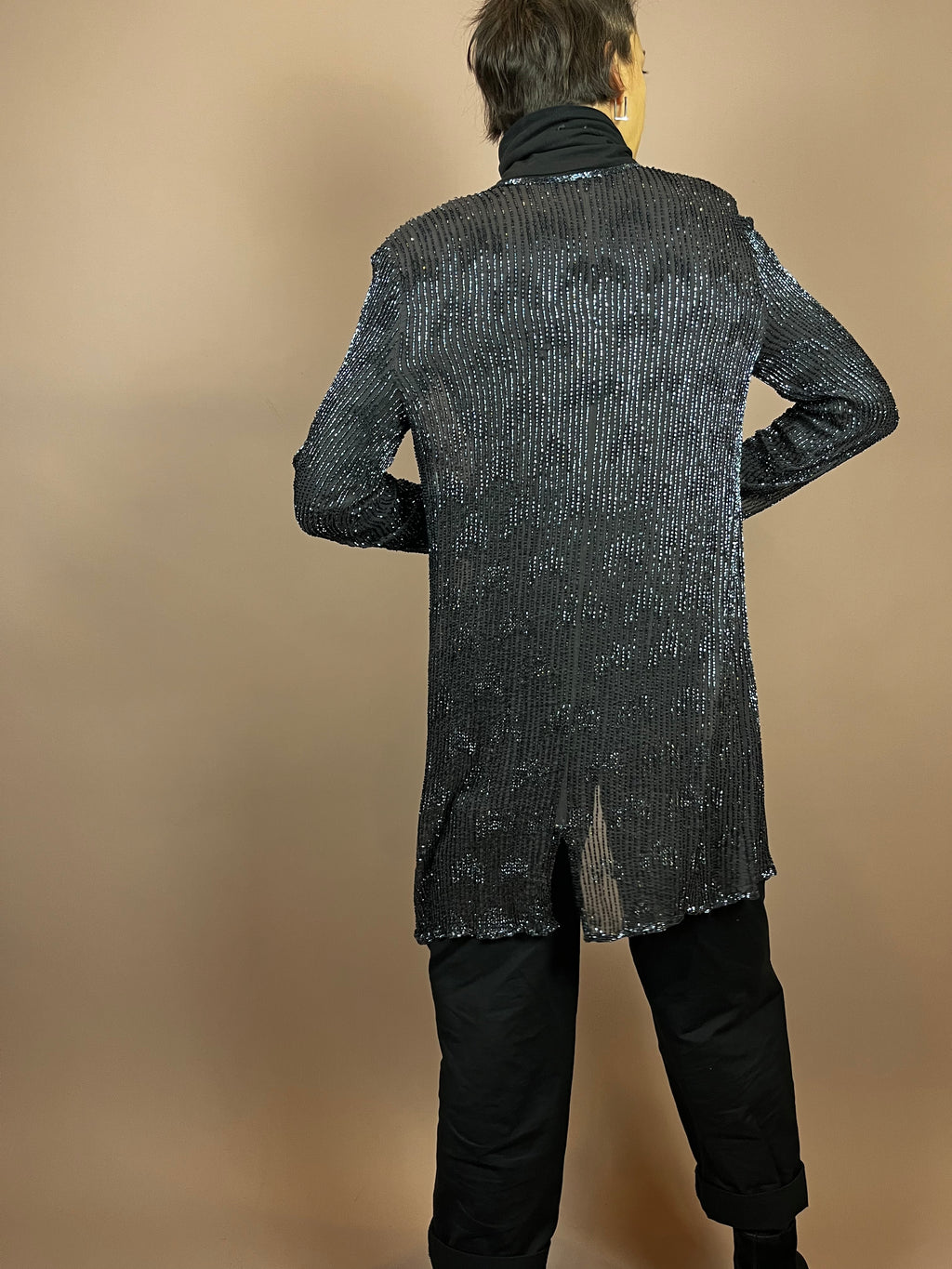 Cardigan Silk Grey Pearls Gr. 38