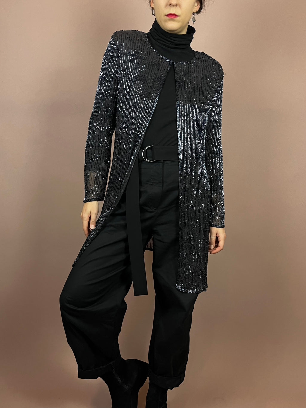 Cardigan Silk Grey Pearls Gr. 38