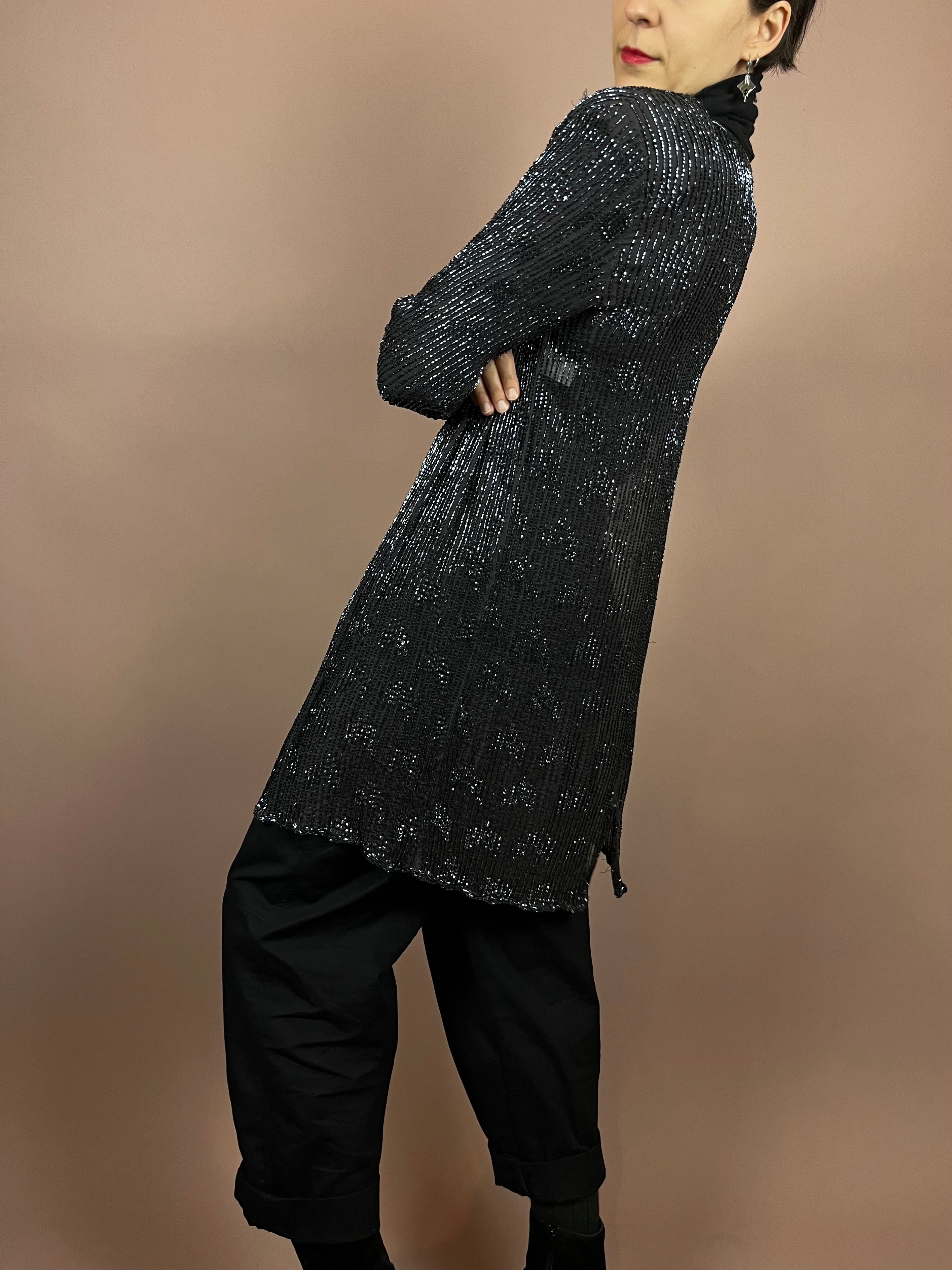 Cardigan Silk Grey Pearls Gr. 38
