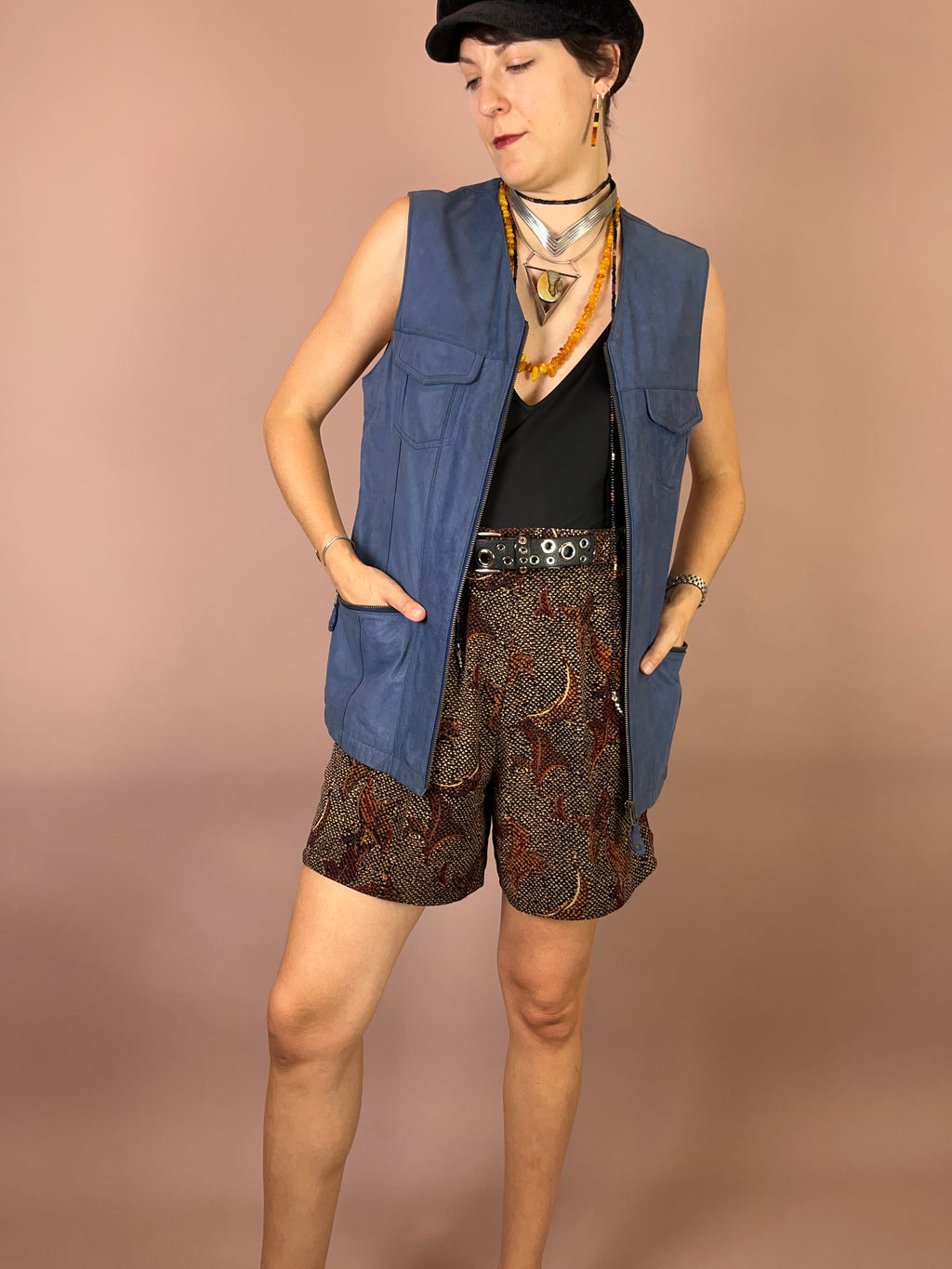 Lederweste Wildleder Blau Lang Gr. 38