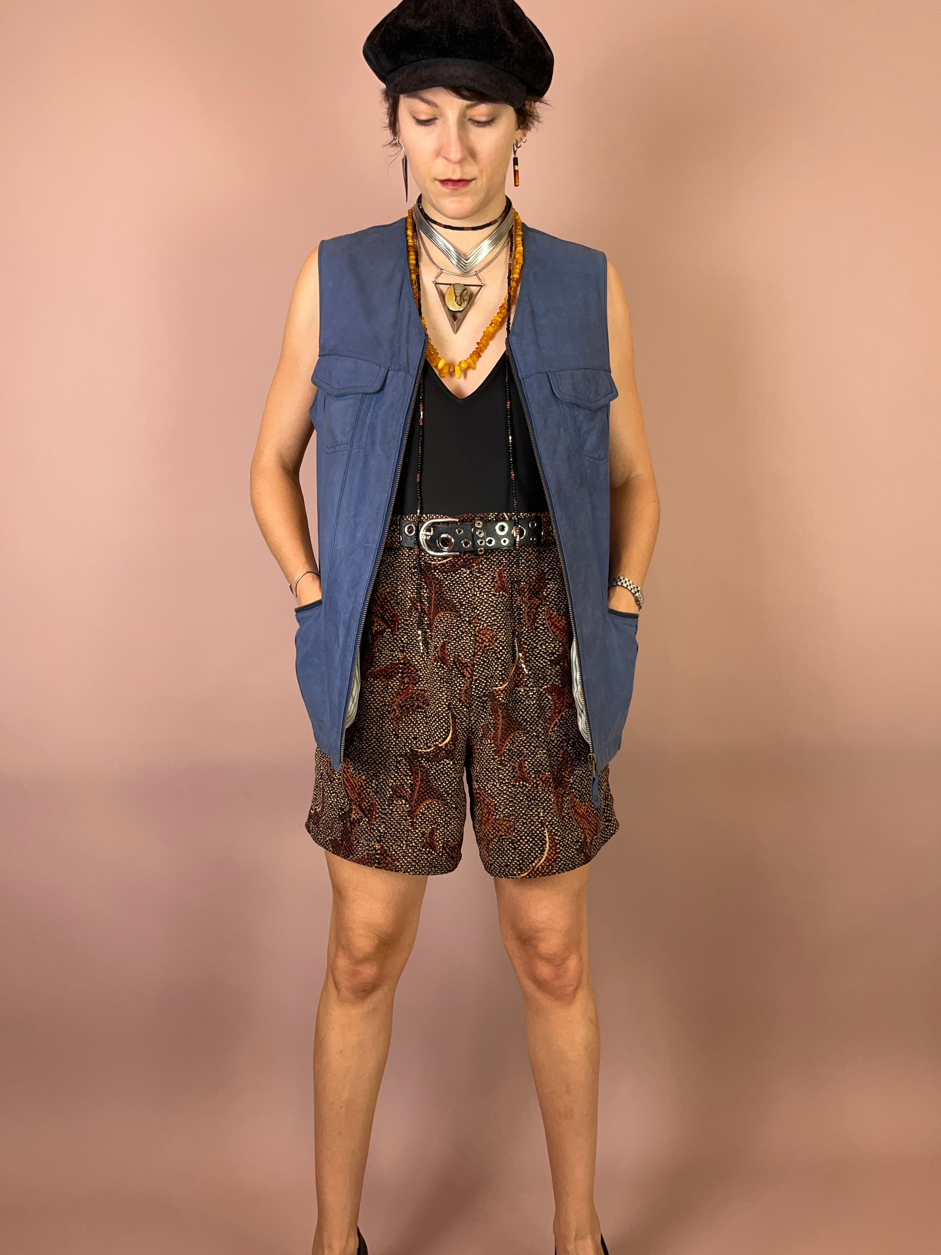 Lederweste Wildleder Blau Lang Gr. 38