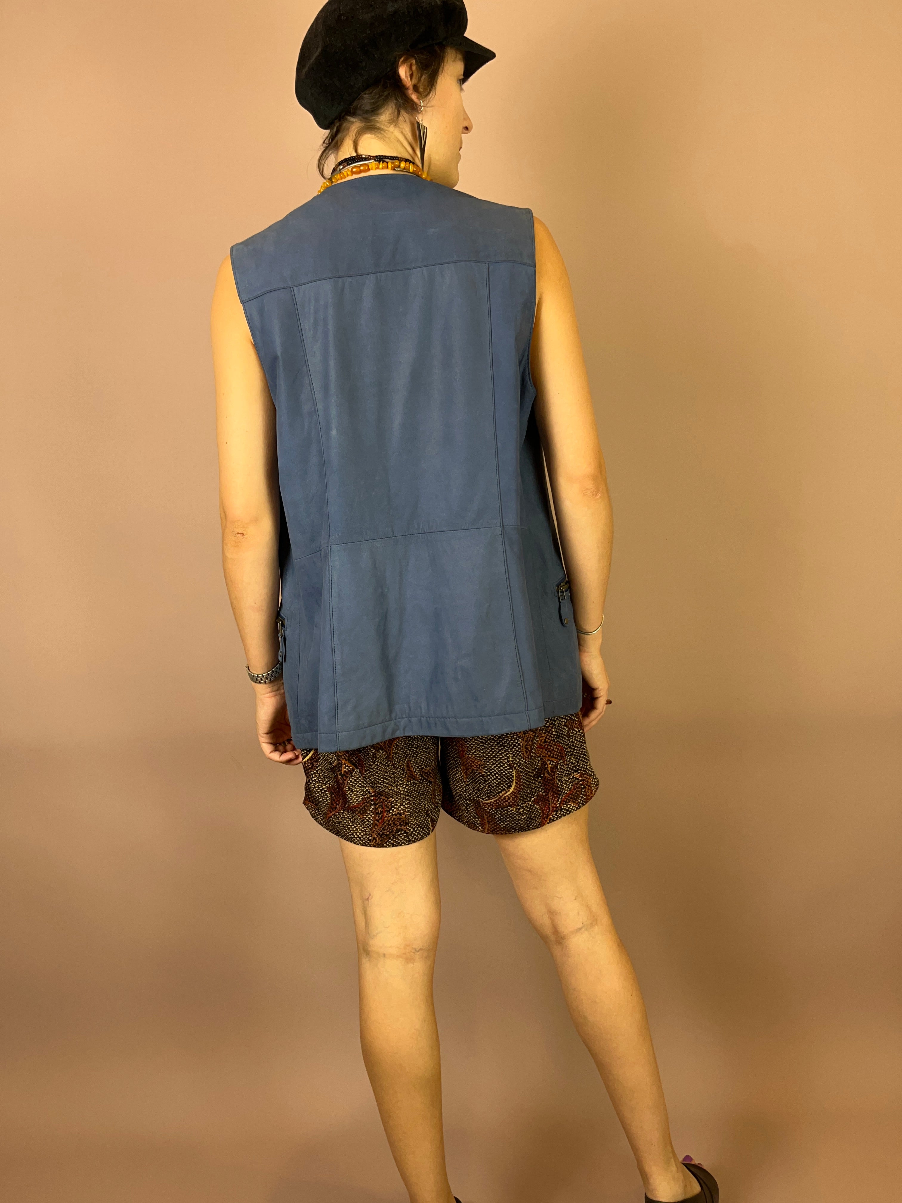 Lederweste Wildleder Blau Lang Gr. 38