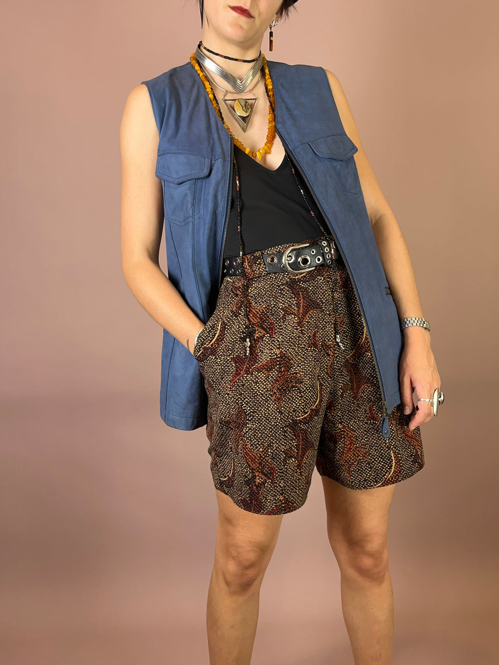 Lederweste Wildleder Blau Lang Gr. 38