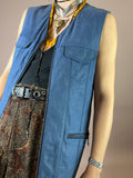 Lederweste Wildleder Blau Lang Gr. 38