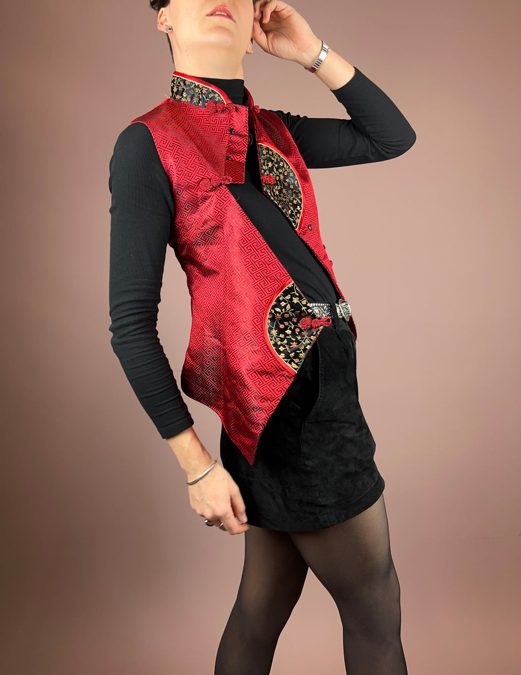 Blouse Asia Red Silk Gr. 32/34