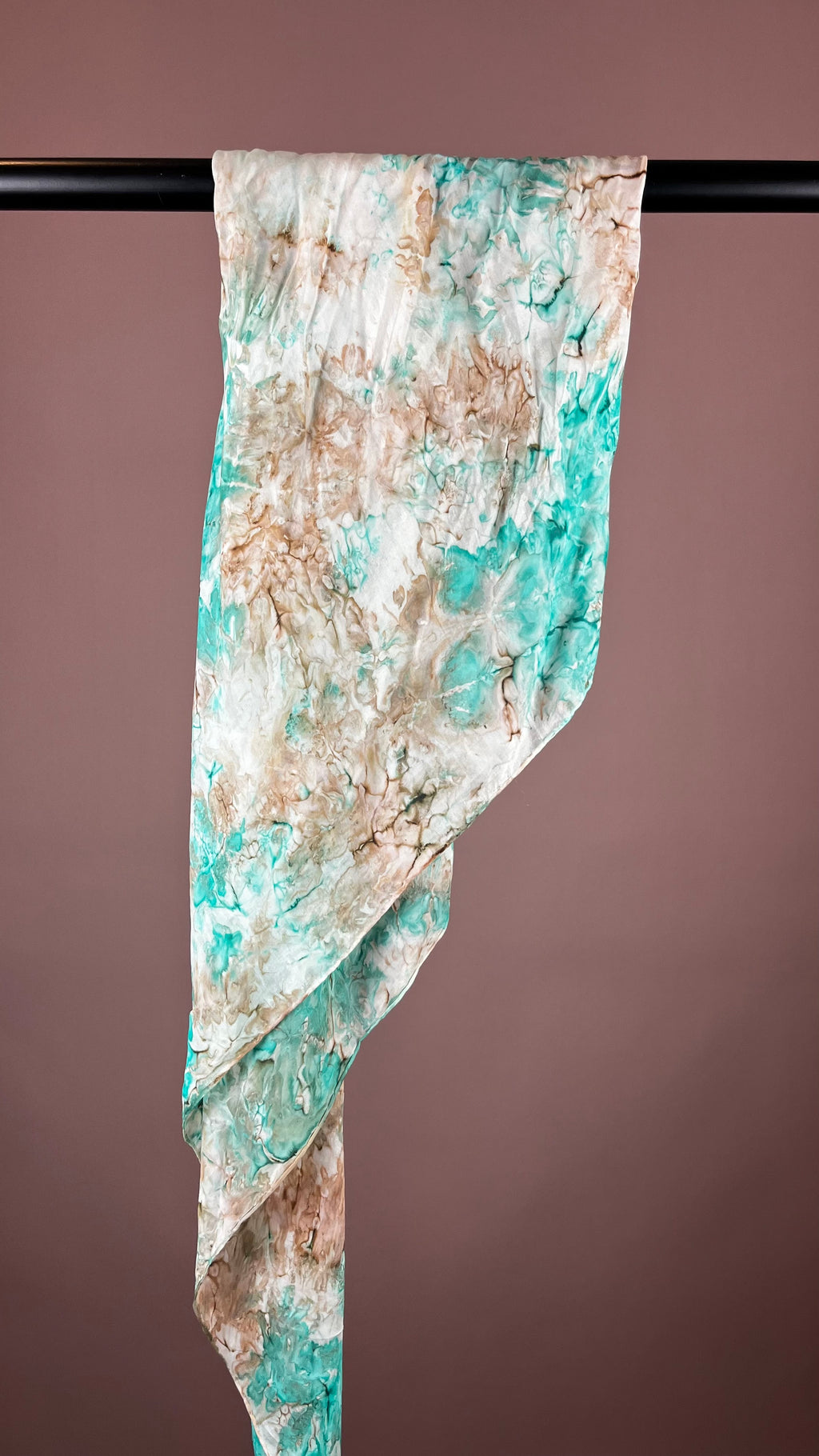 Silk Scarf Beige Batik Turquoise