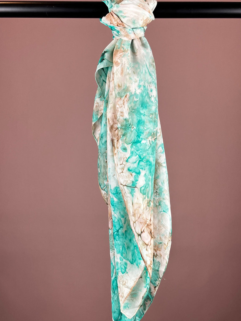Silk Scarf Beige Batik Turquoise