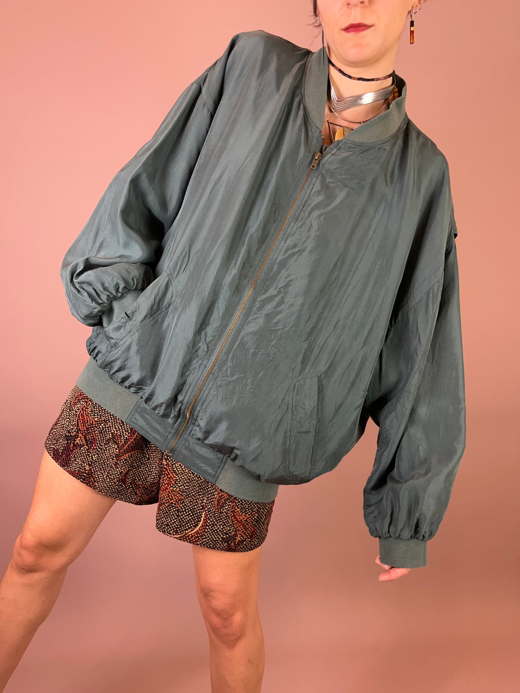 Seidenbomber Oversized Petrol Gr. XL