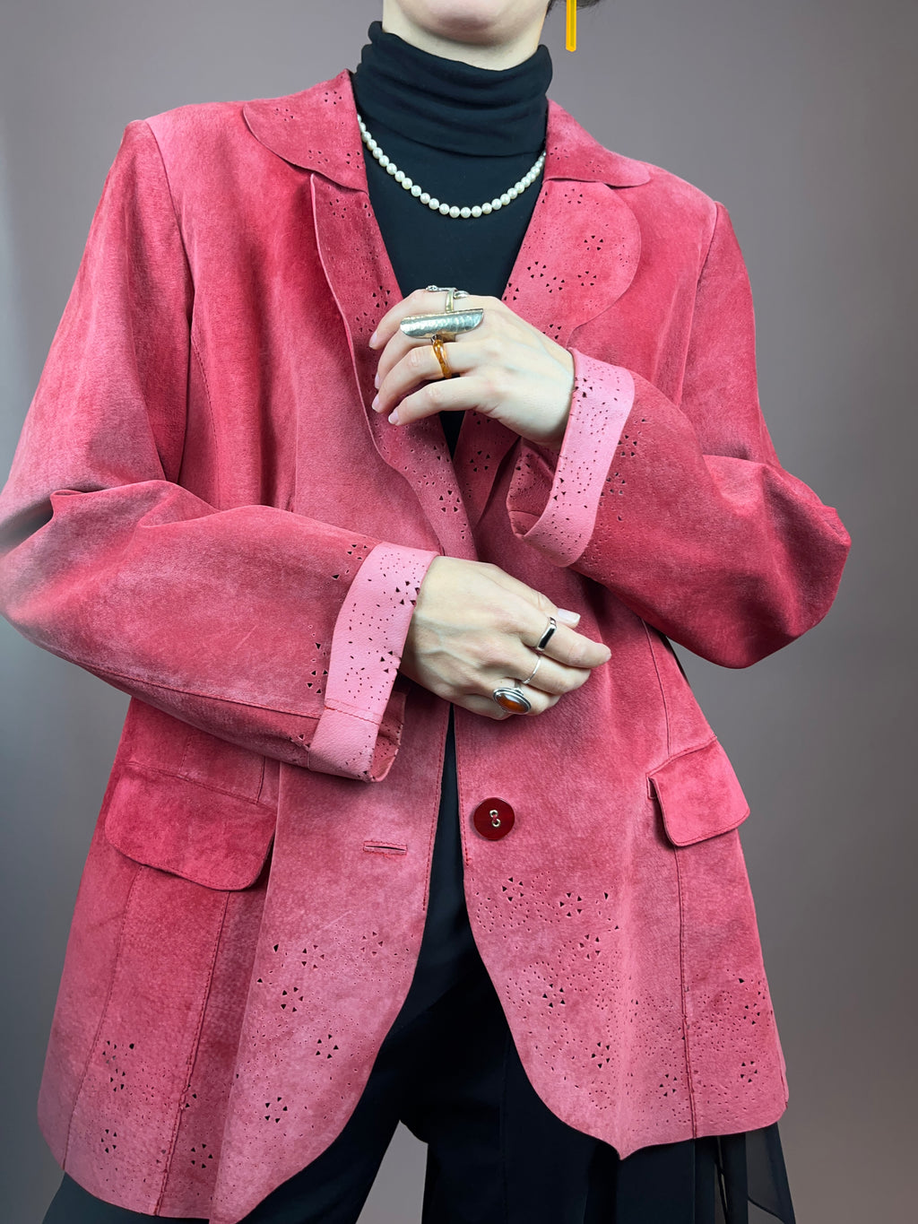 Wildlederjacke Pink Gelöchert Gr. 42/44