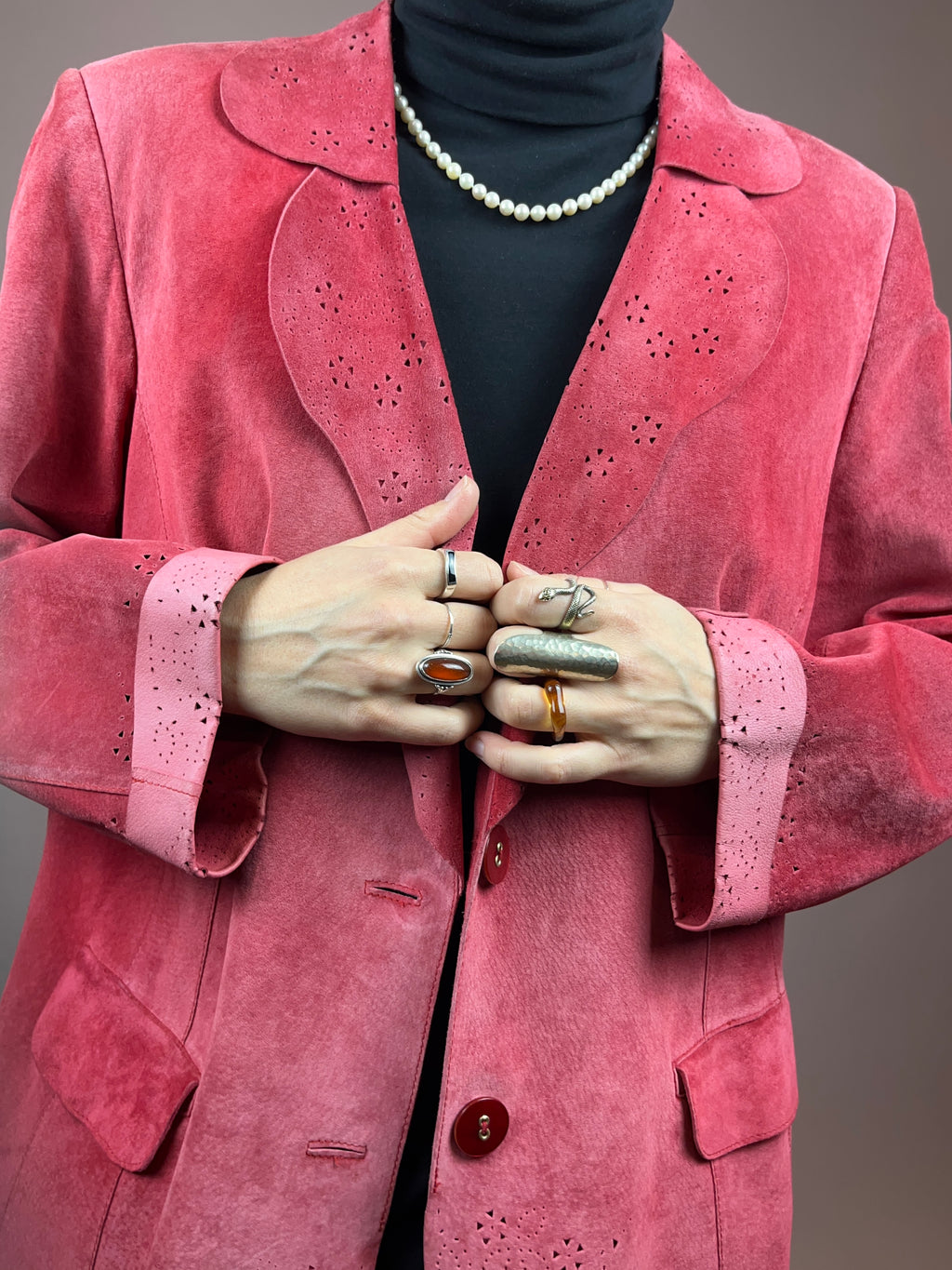 Wildlederjacke Pink Gelöchert Gr. 42/44