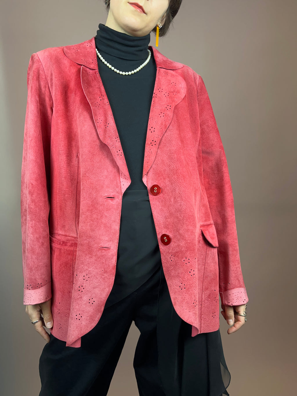 Wildlederjacke Pink Gelöchert Gr. 42/44