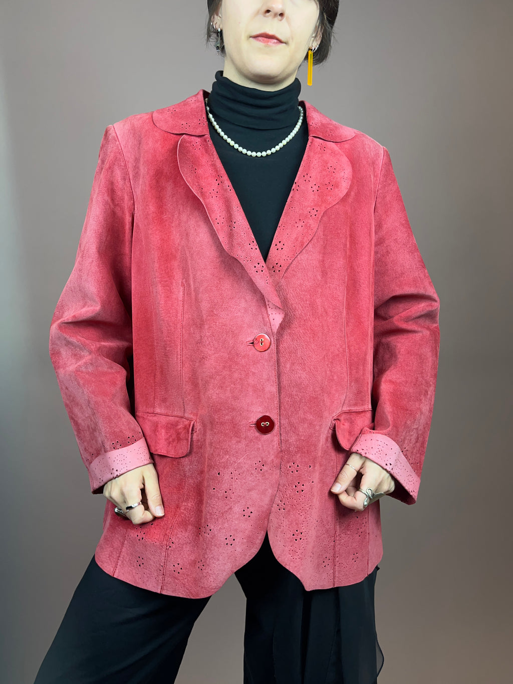Wildlederjacke Pink Gelöchert Gr. 42/44