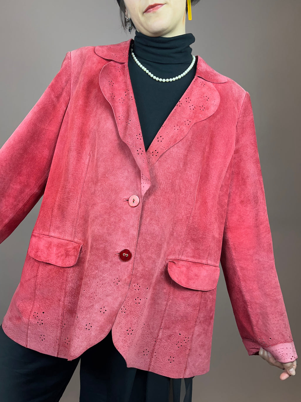 Wildlederjacke Pink Gelöchert Gr. 42/44